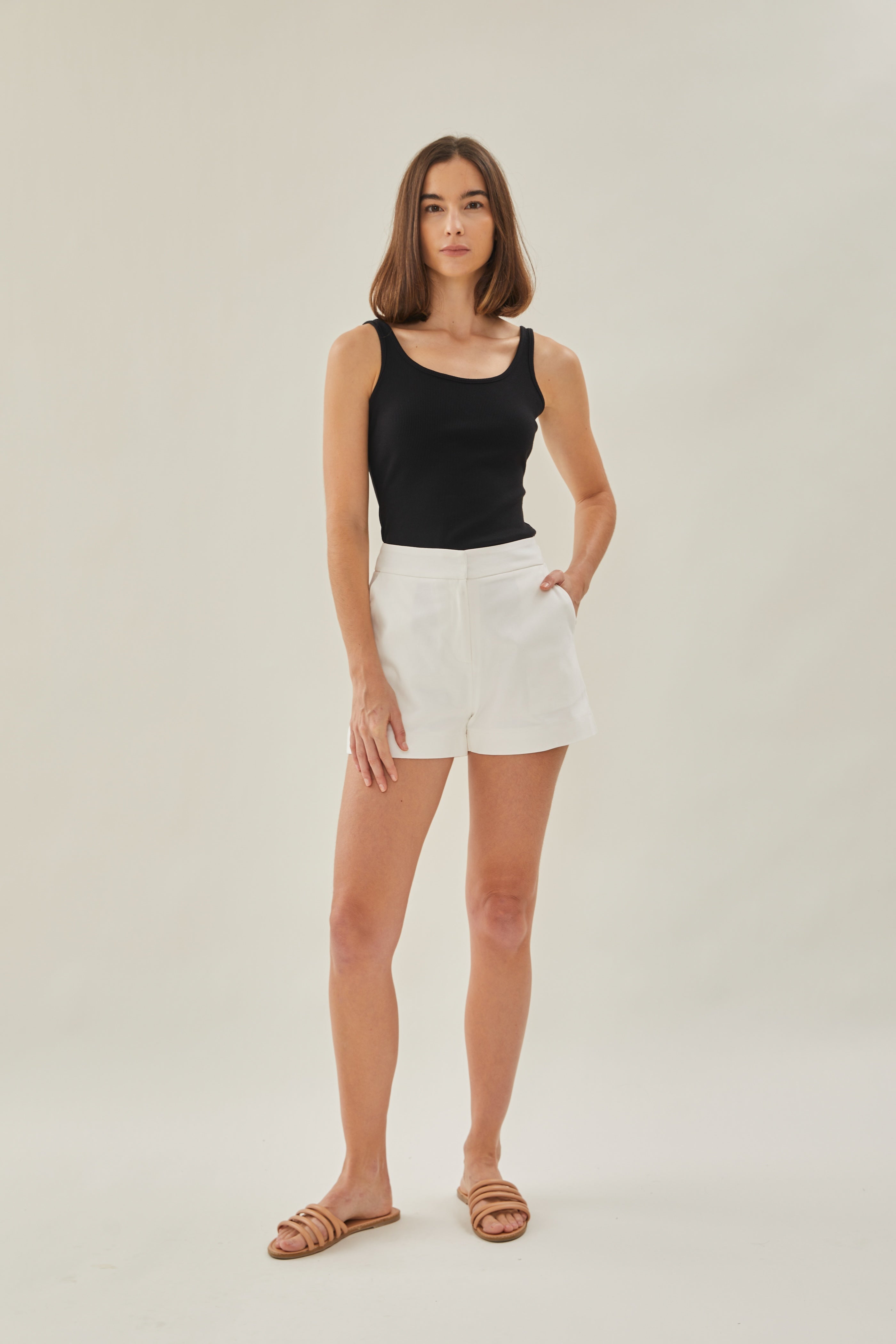 Scoop Ribbed Tank in Black