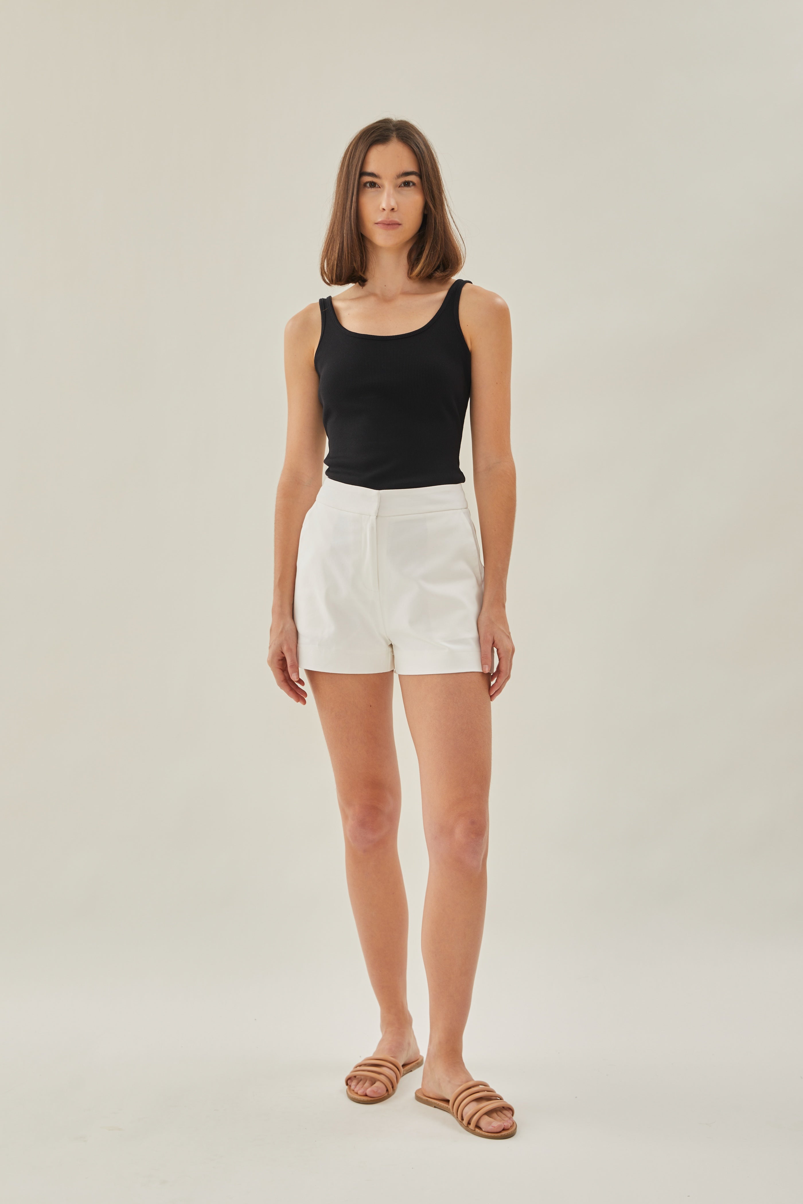 Scoop Ribbed Tank in Black