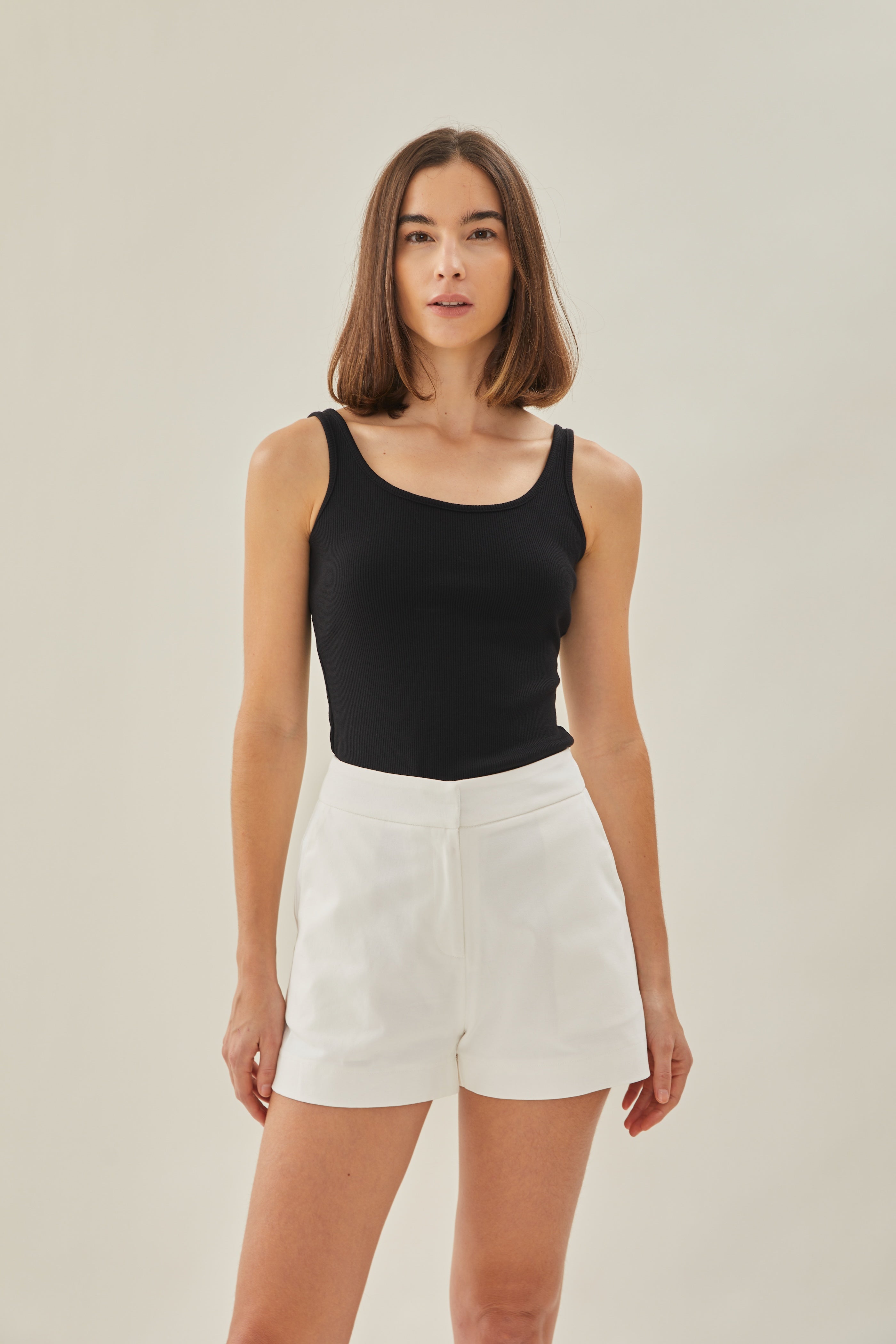 Scoop Ribbed Tank in Black
