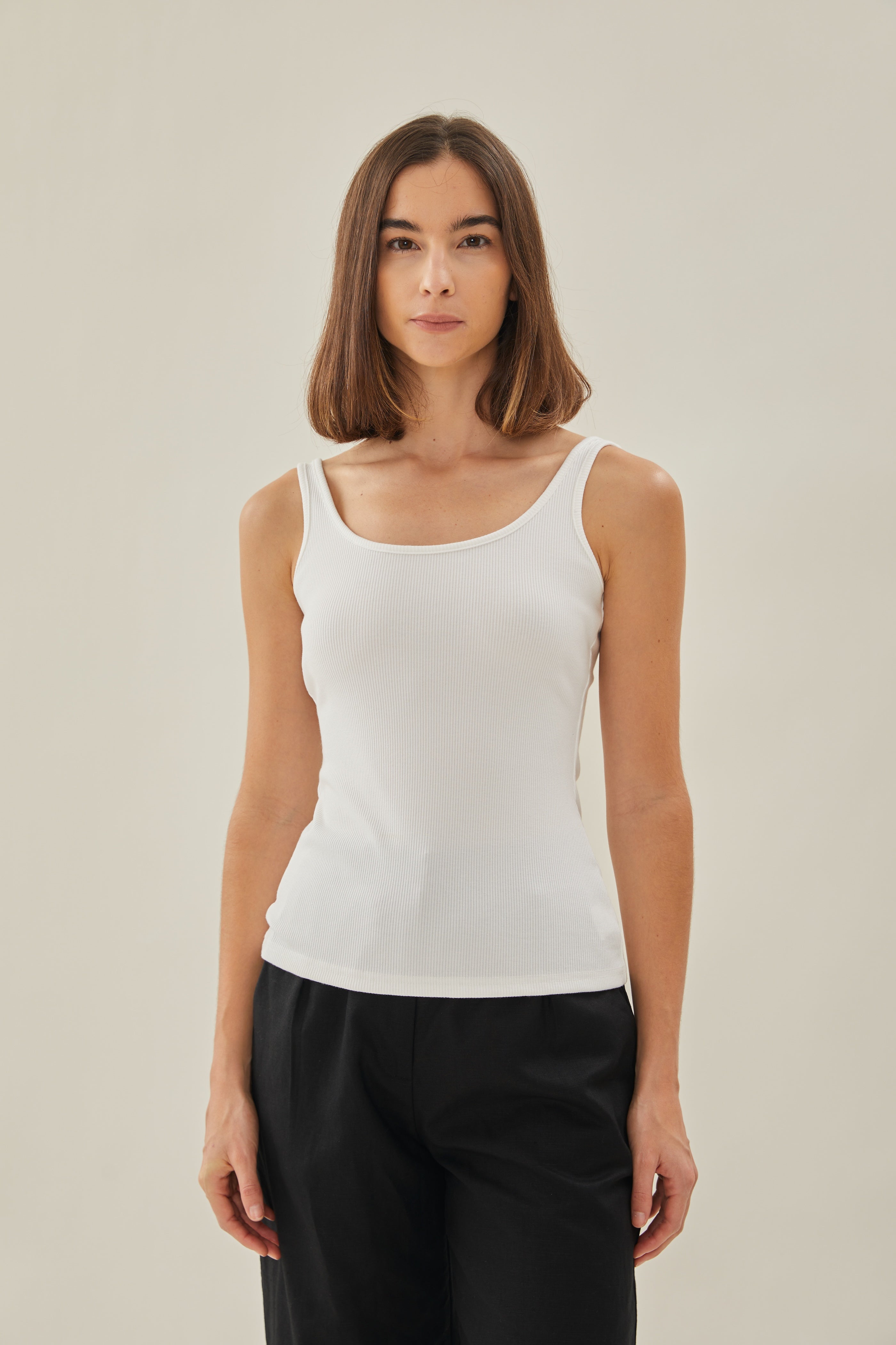 Scoop Ribbed Tank in White