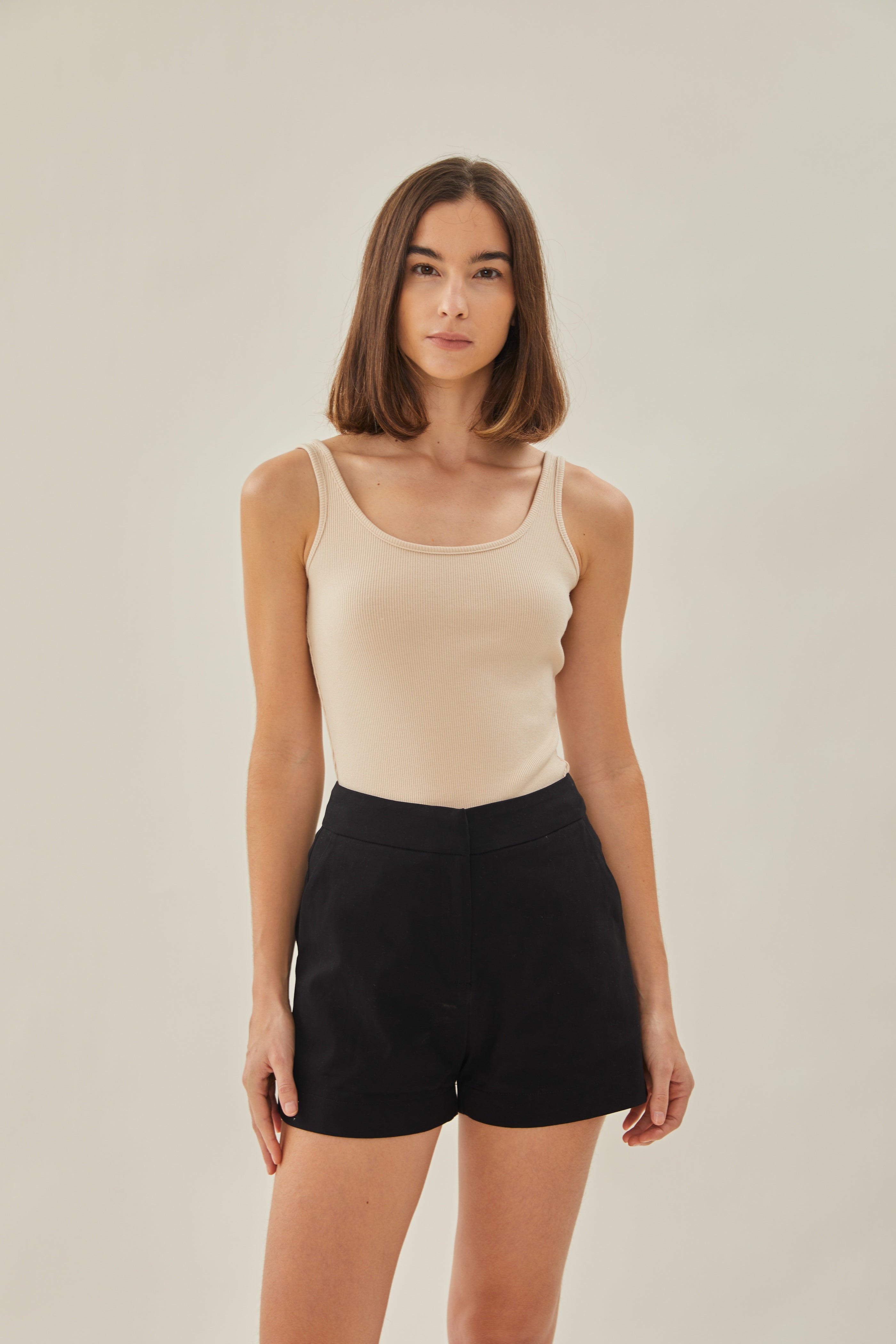 Scoop Ribbed Tank in Beige