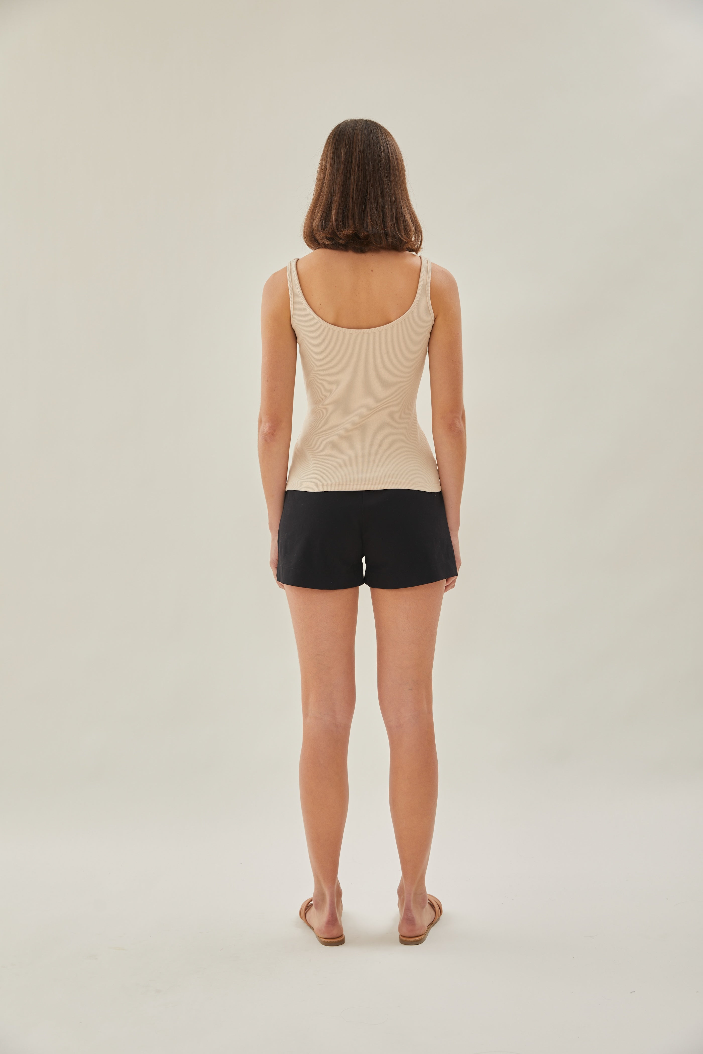 Scoop Ribbed Tank in Beige