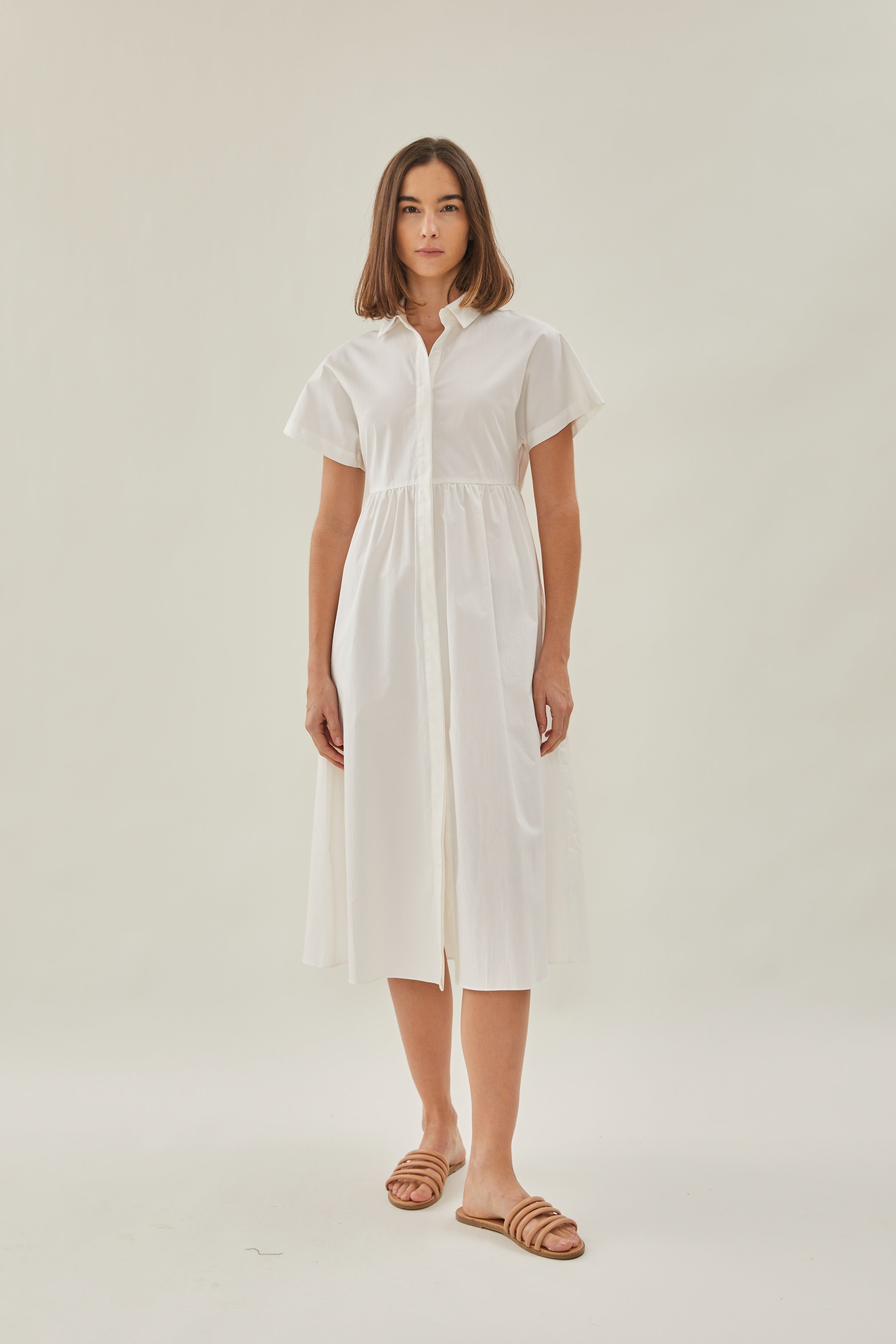 Midi Shirt Dress in White