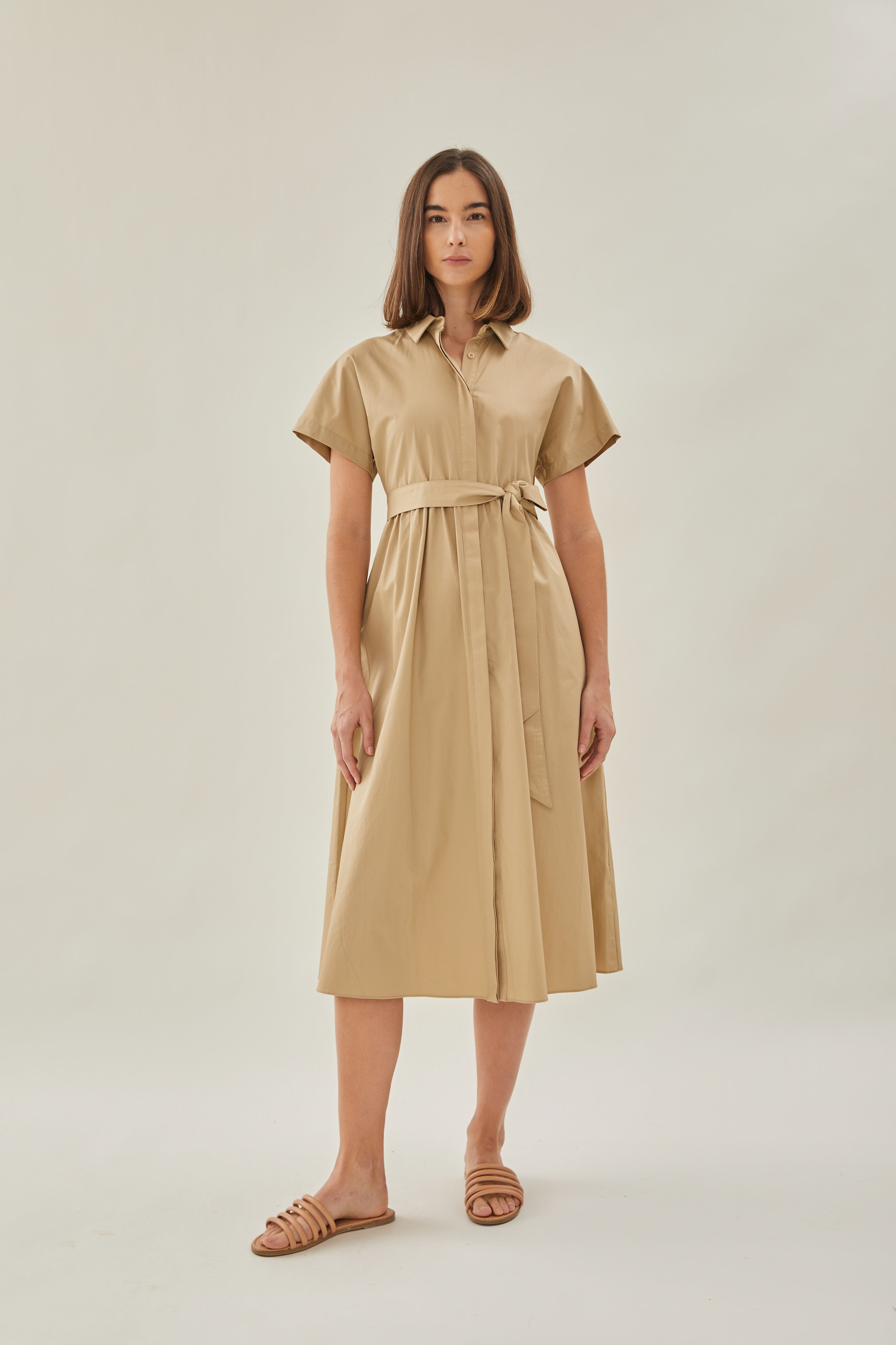 Midi Shirt Dress in Camel
