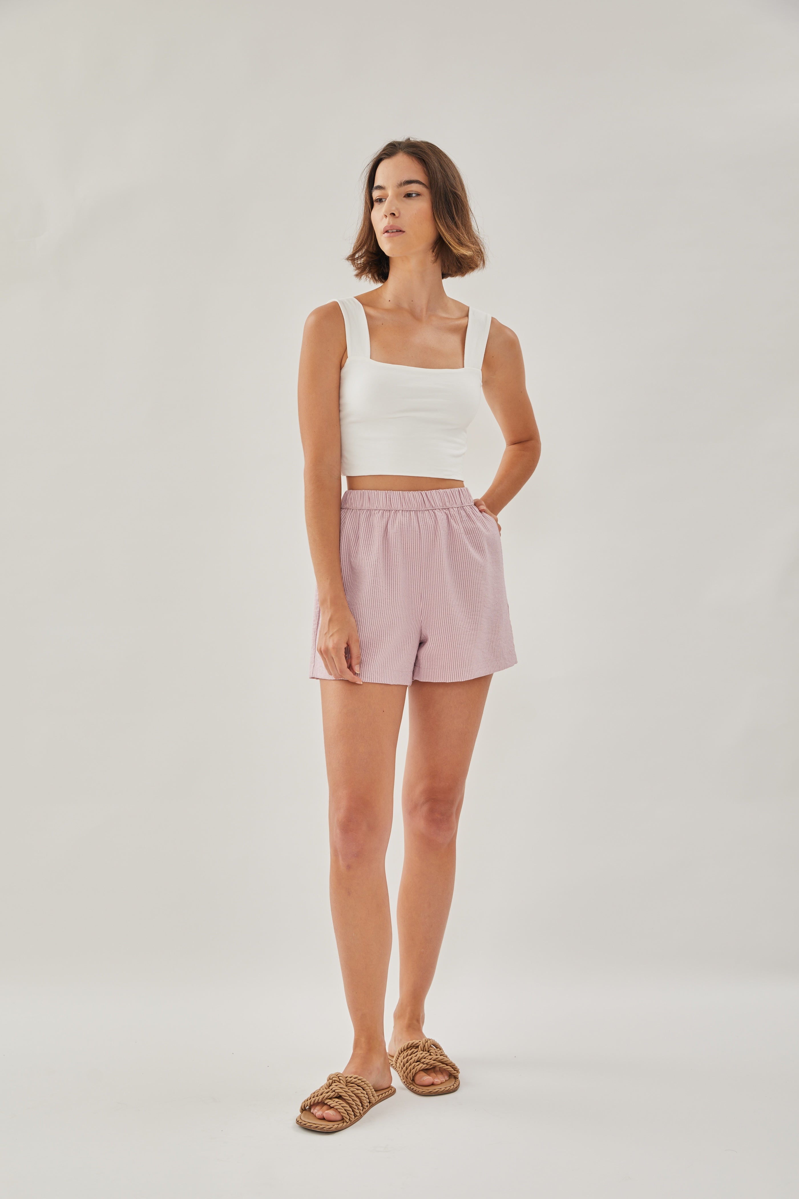 Relaxed Shorts in Stripe Pink