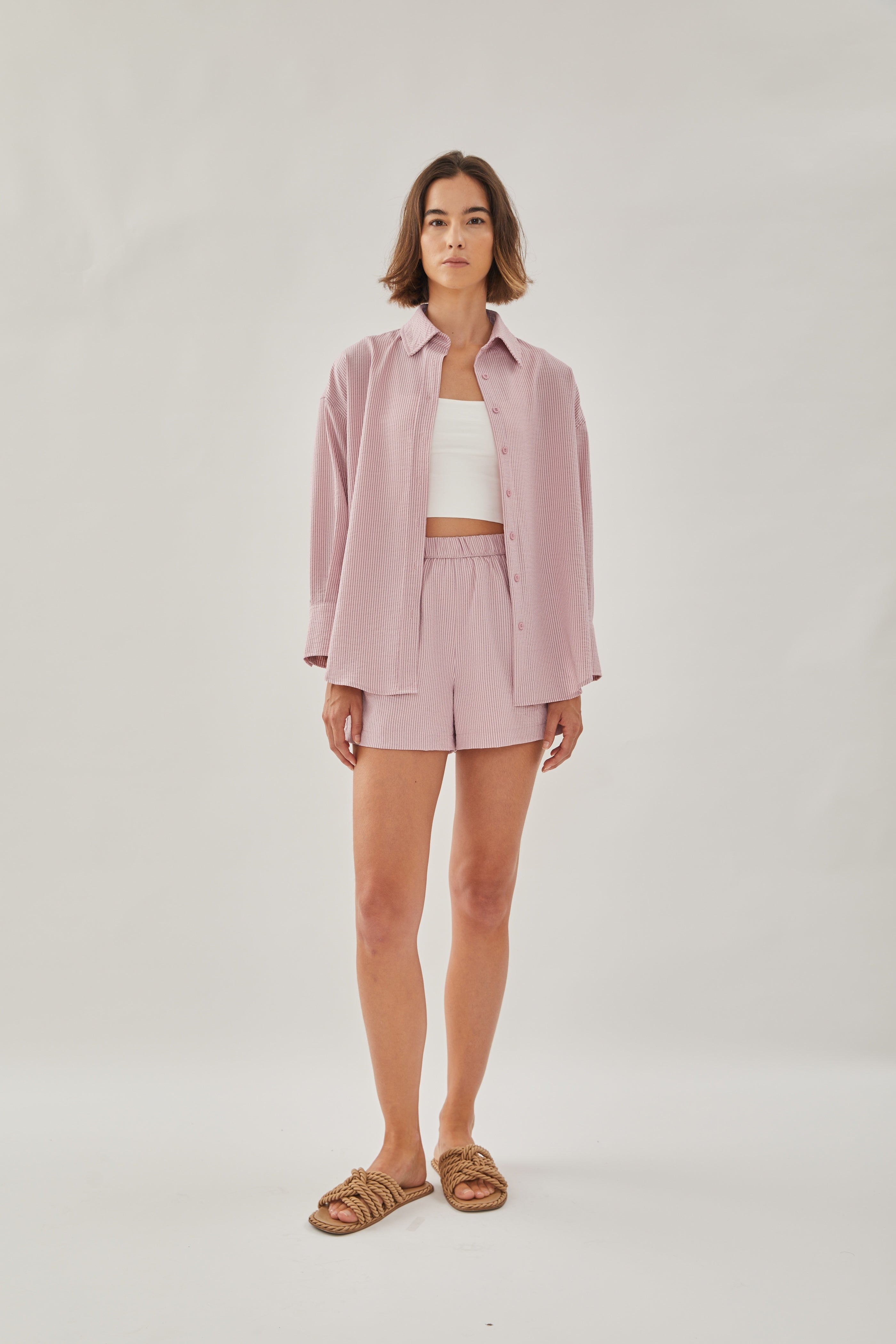 Relaxed Shorts in Stripe Pink