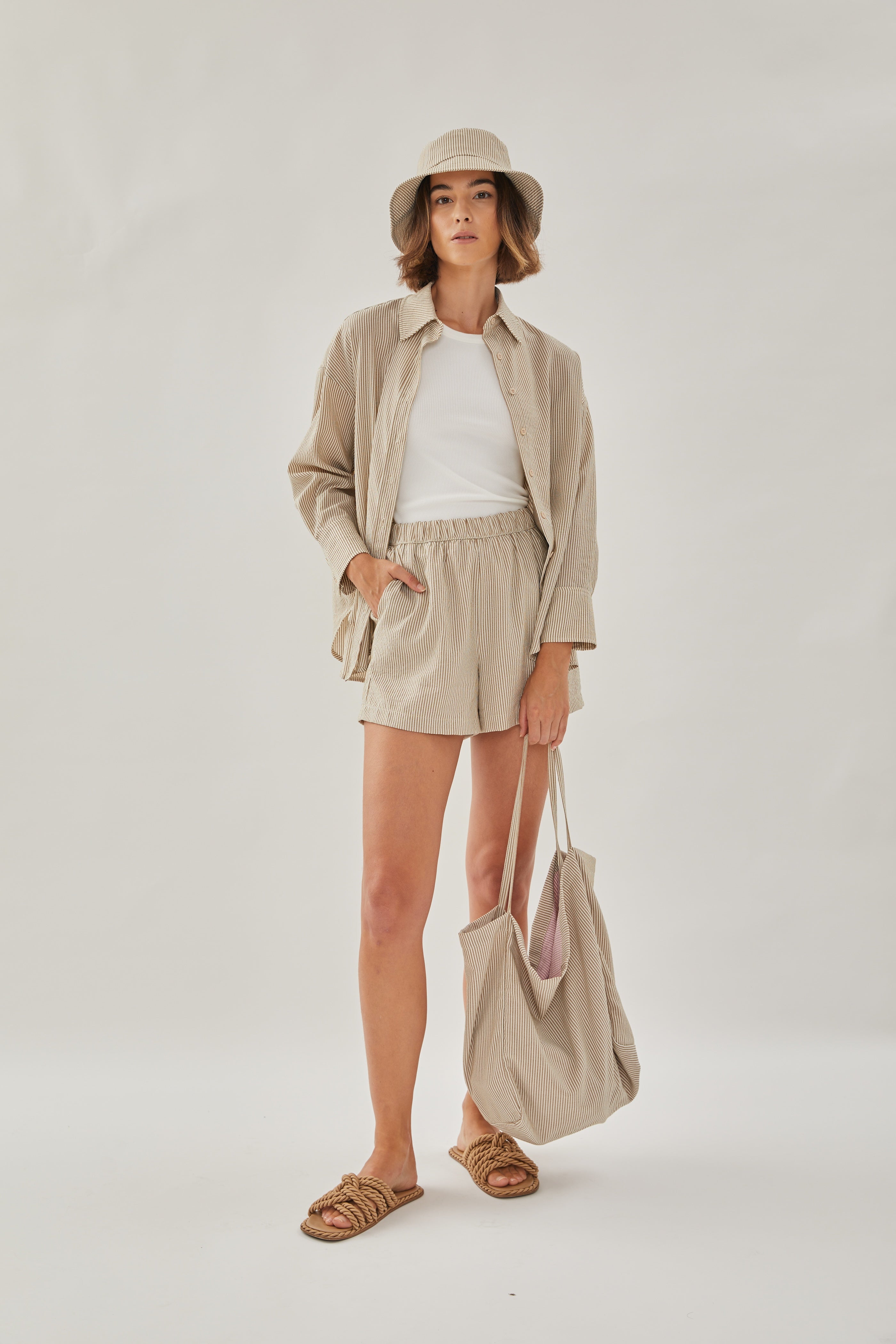 Beach tote in Stripe Brown