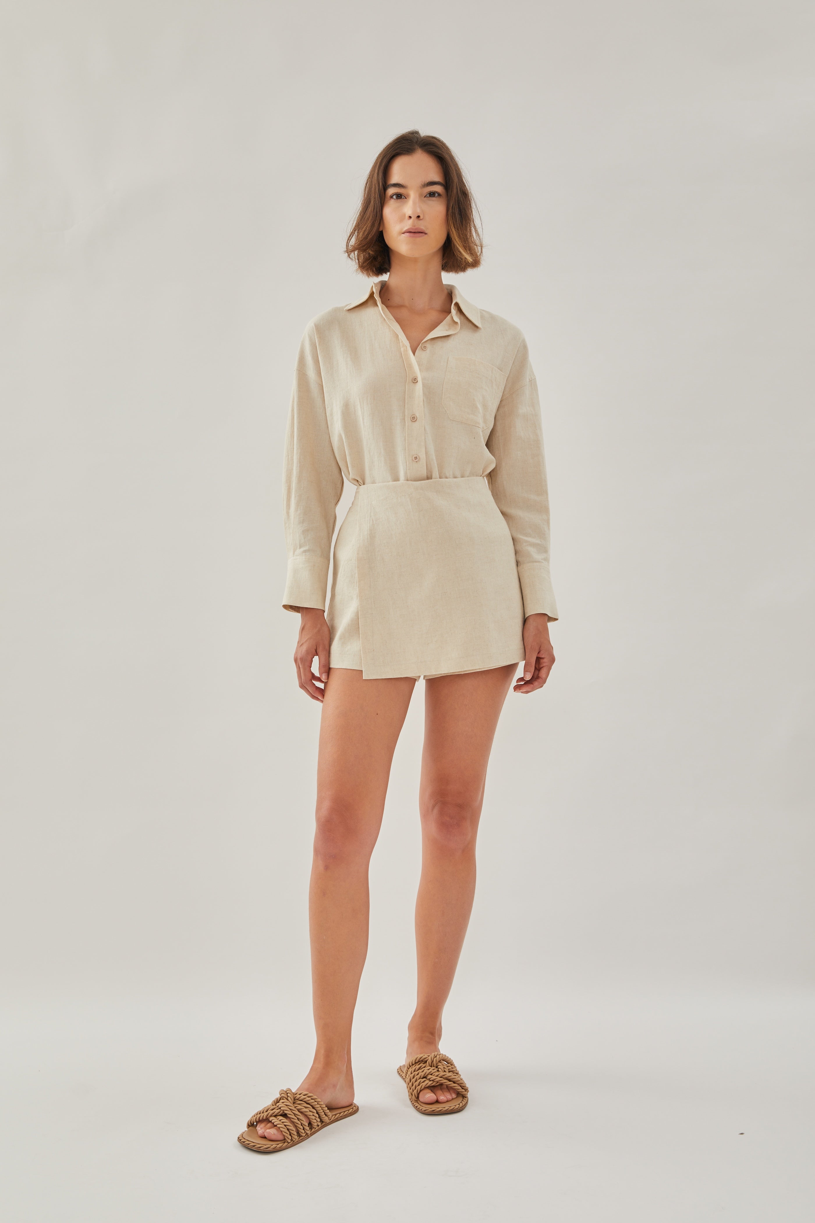 Linen Wrap Skort in Natural