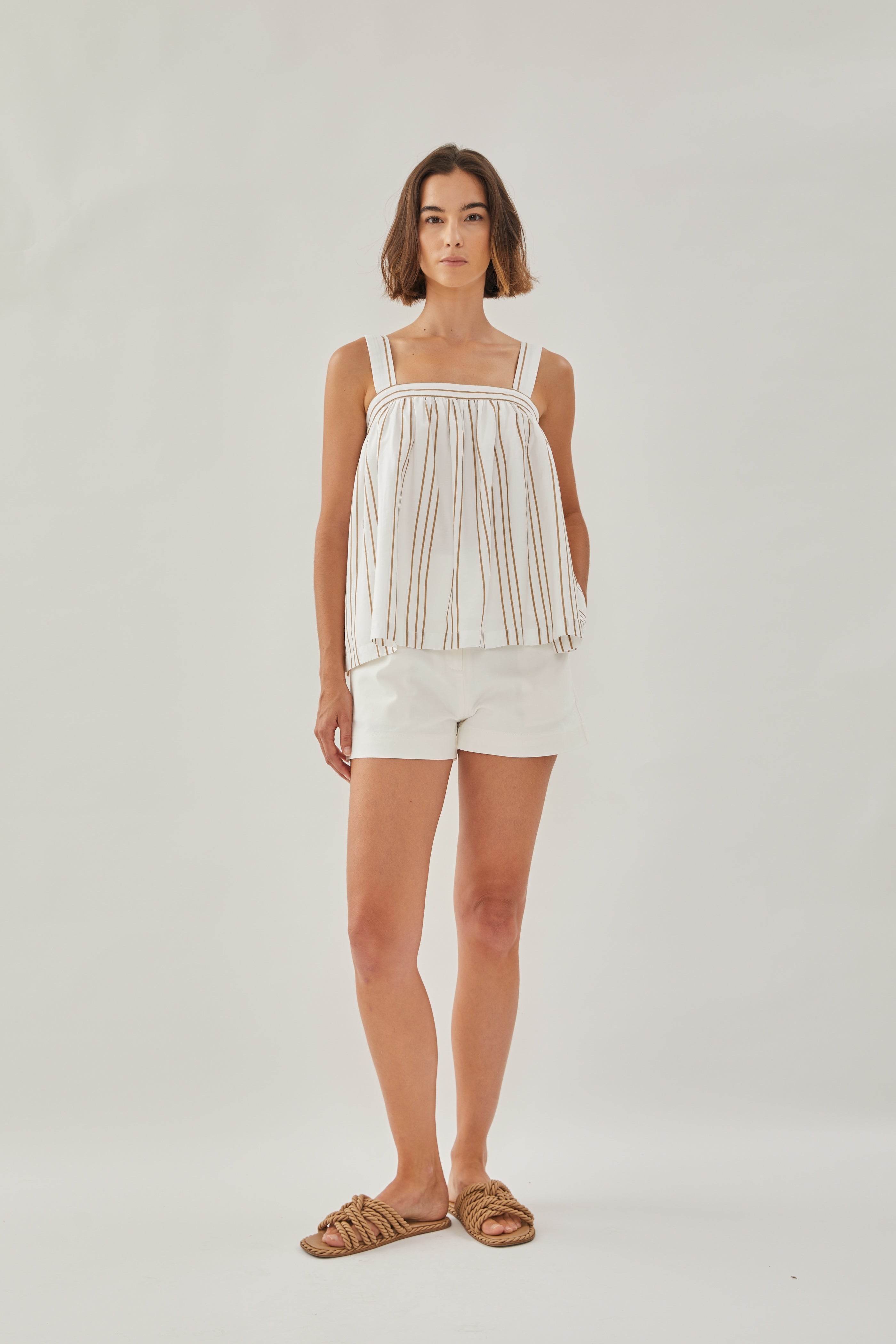 On the Hillside Tie back Top in Stripe Tan