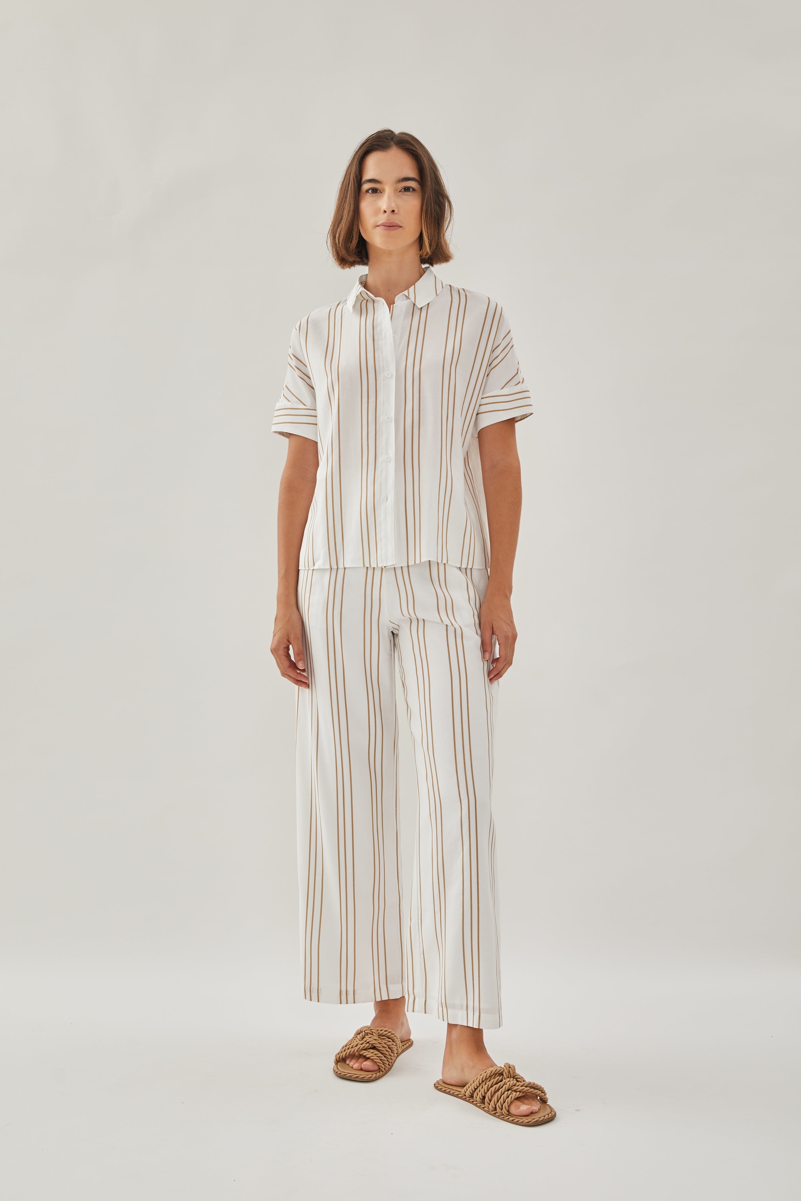 On the Hillside Shirt in Stripe Tan