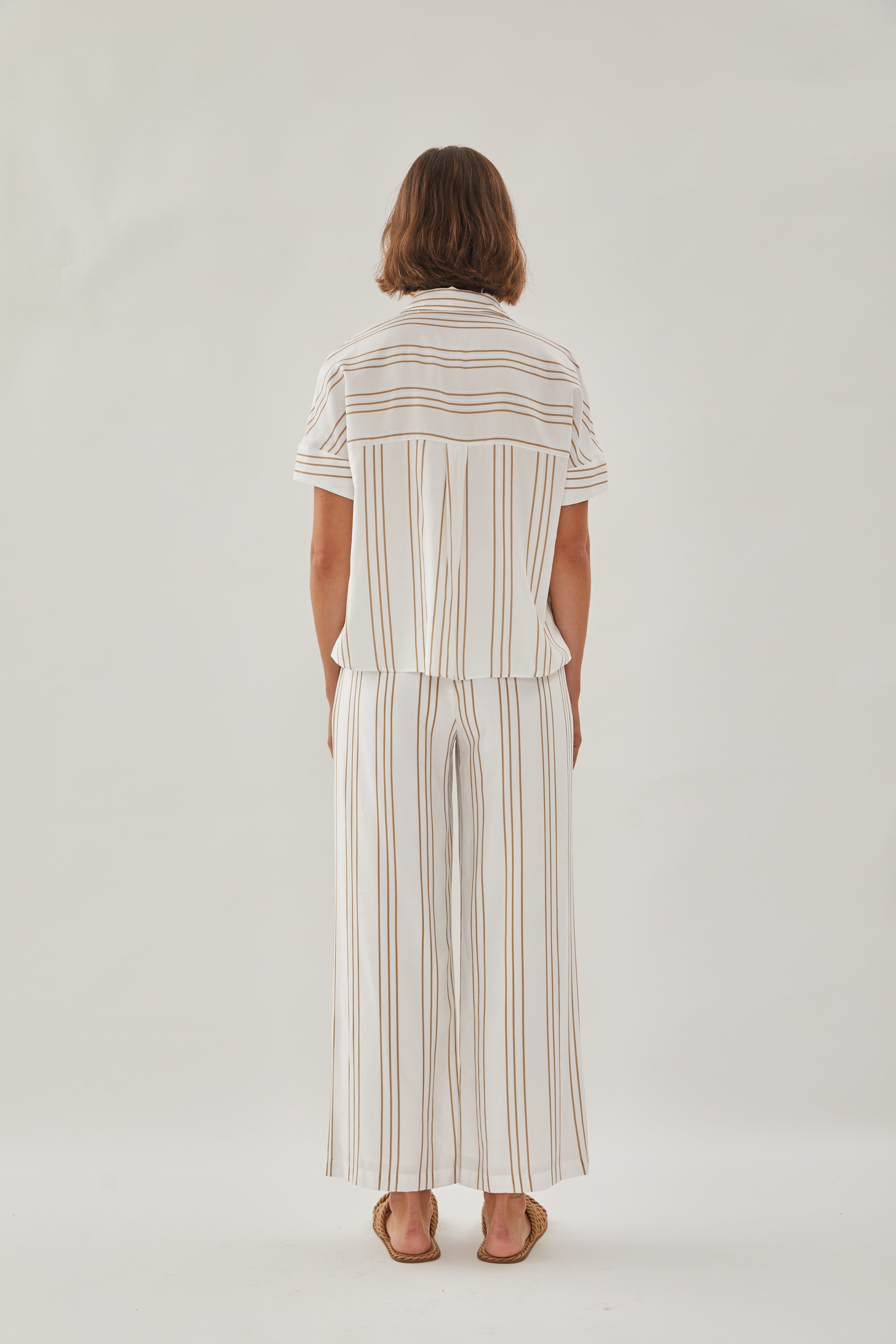 On the Hillside Shirt in Stripe Tan