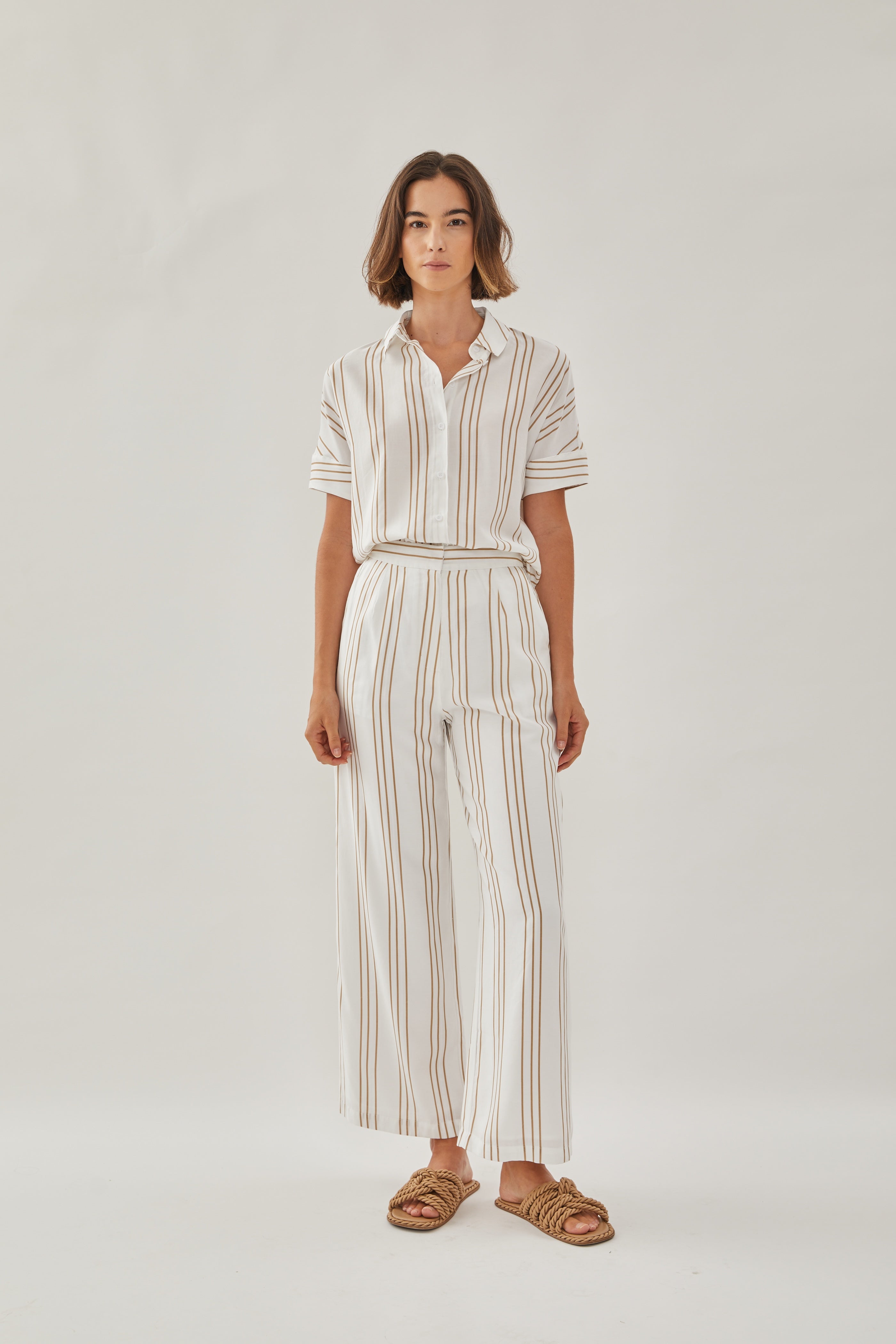 On the Hillside Shirt in Stripe Tan