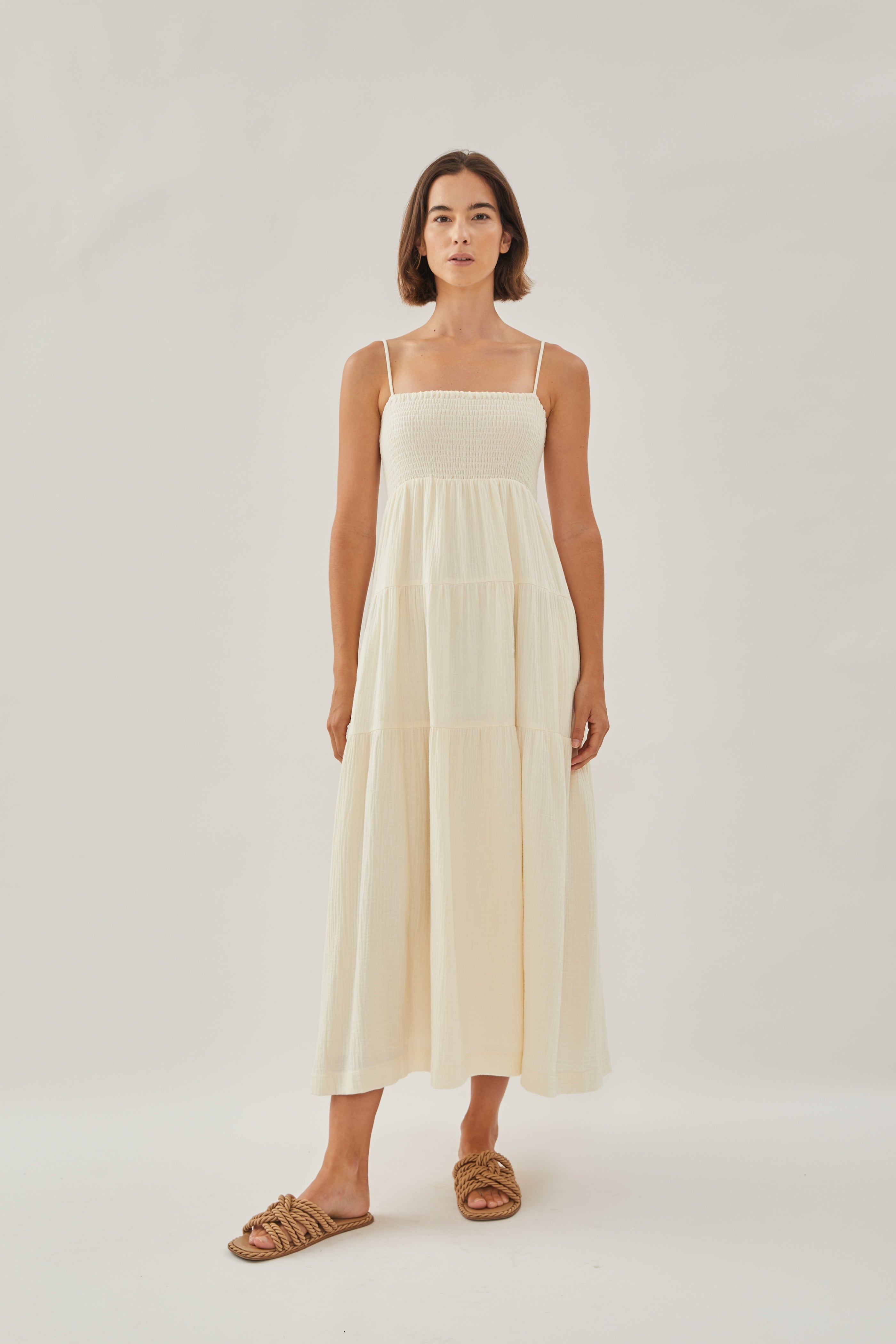 Shirred Maxi Dress in Butter