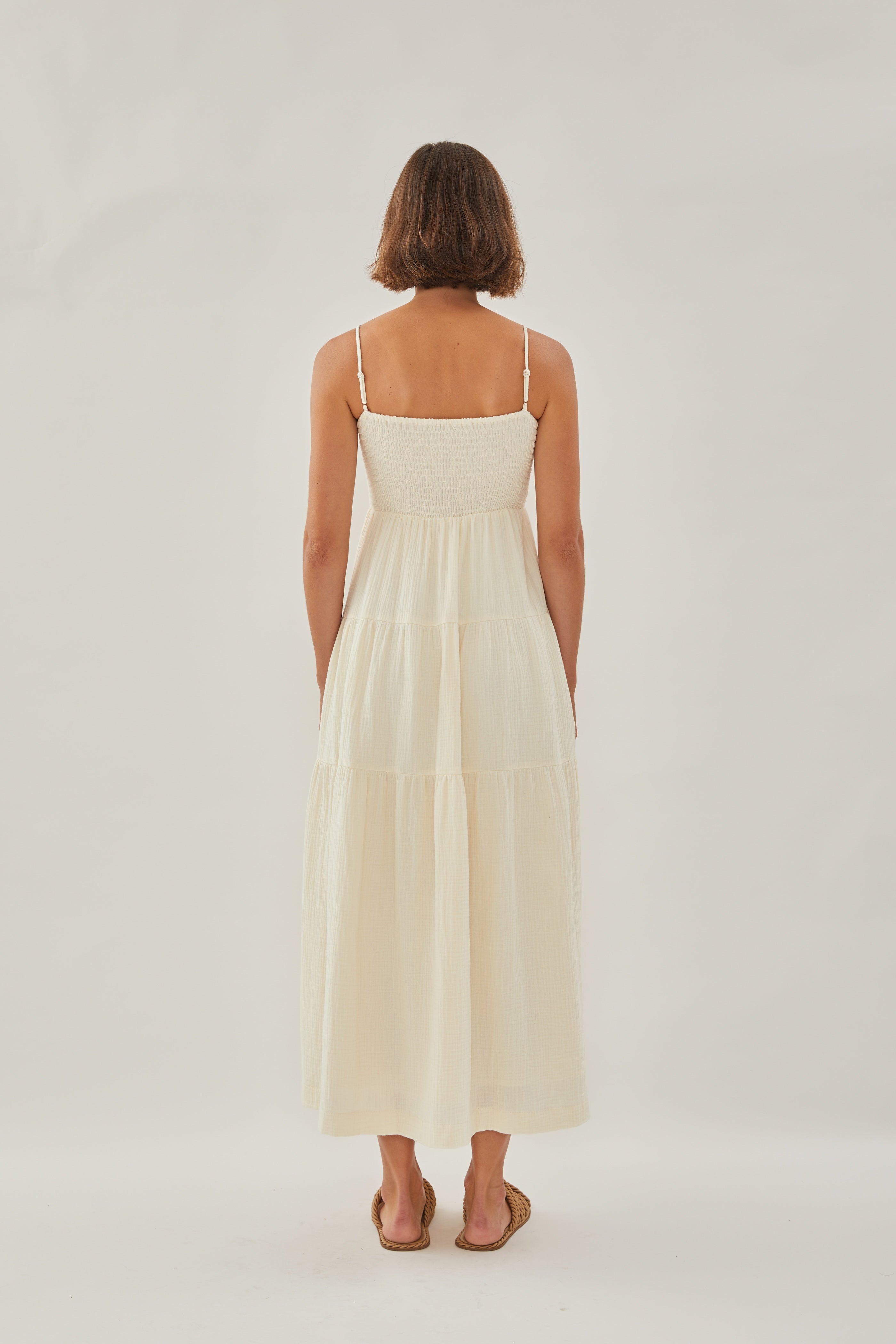 Shirred Maxi Dress in Butter