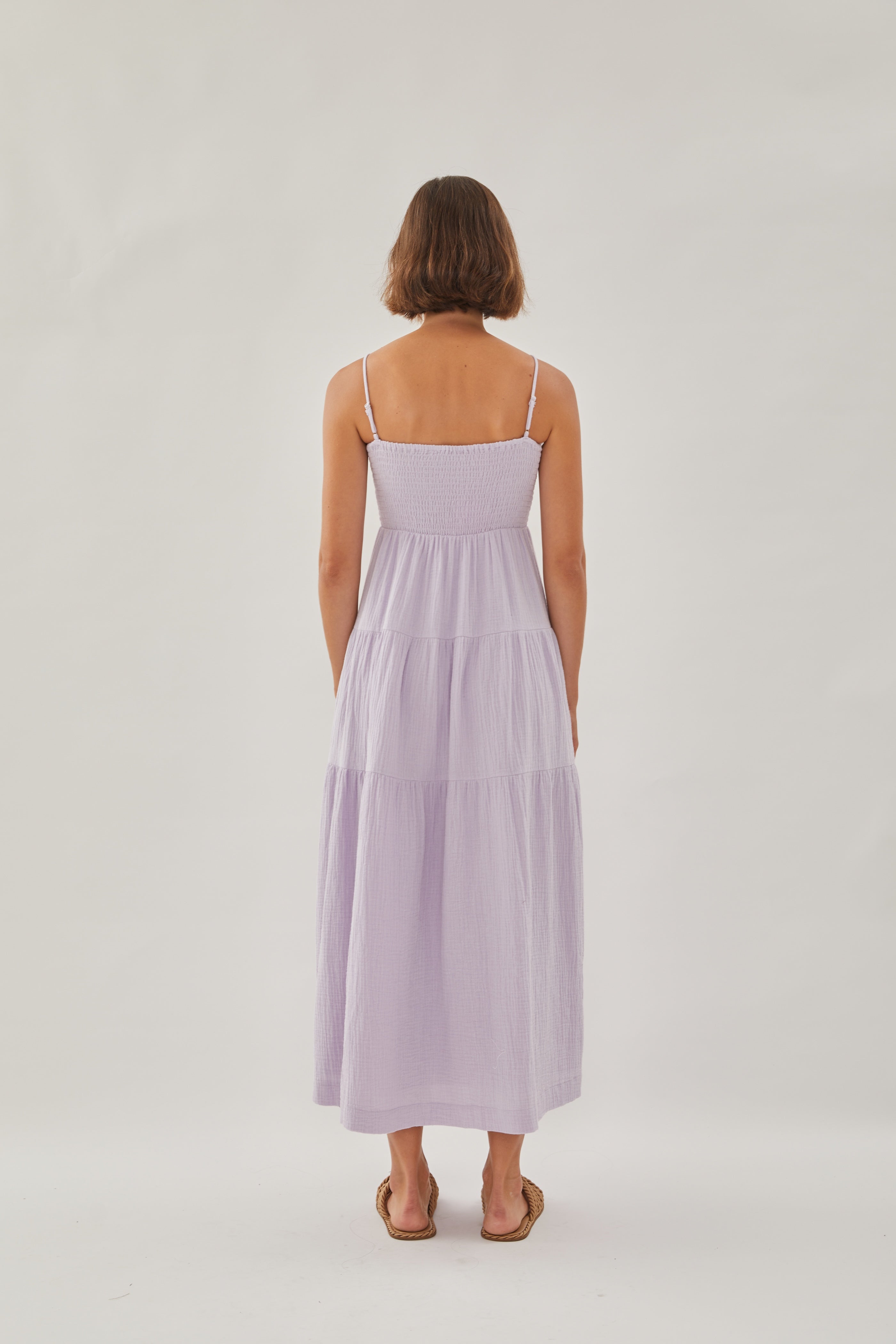 Shirred Maxi Dress in Soft Purple