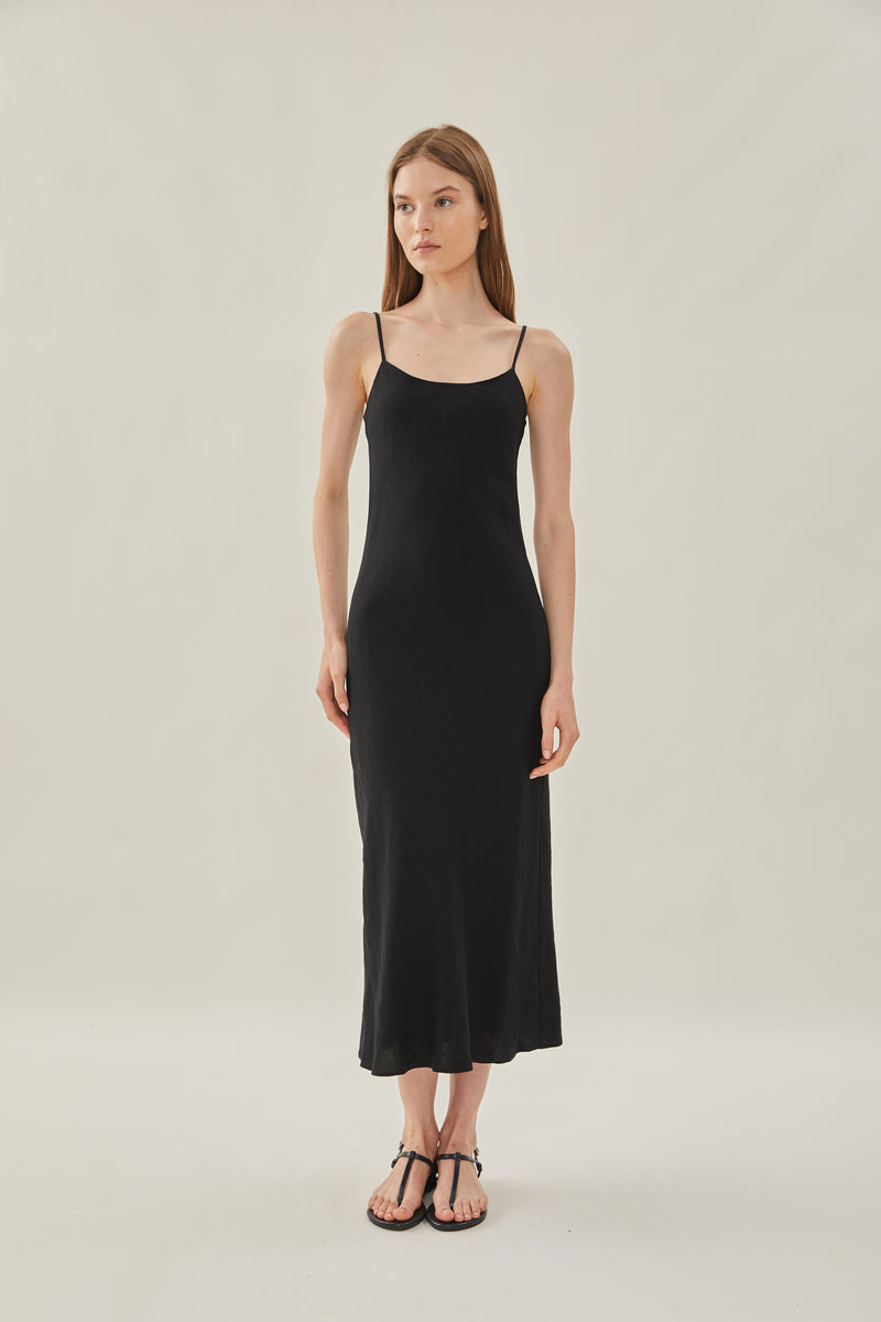 Linen Slip Dress in Black