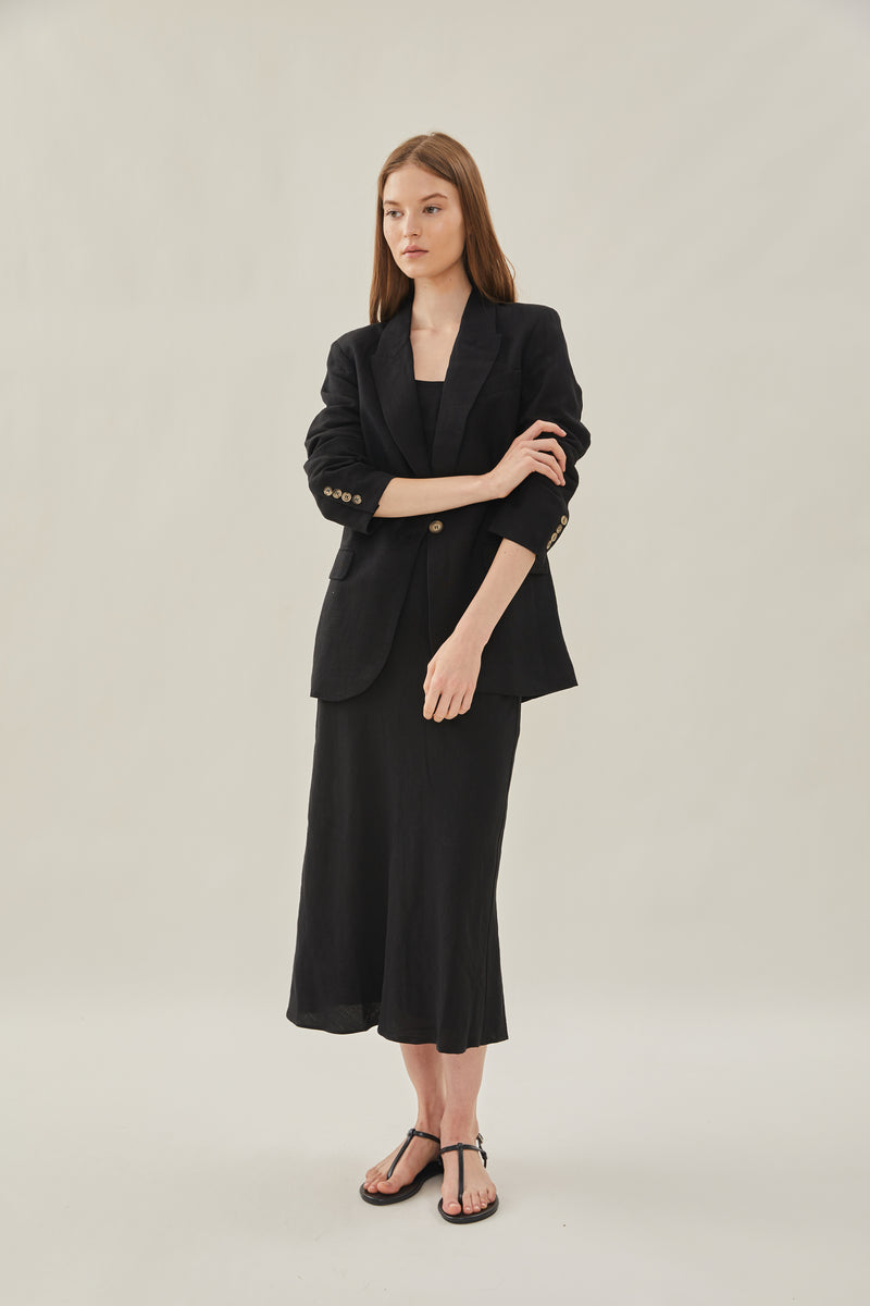 Oversized Linen Blazer in Black