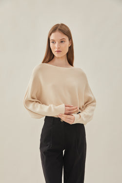 Boat Neck Knitted Top in Bone
