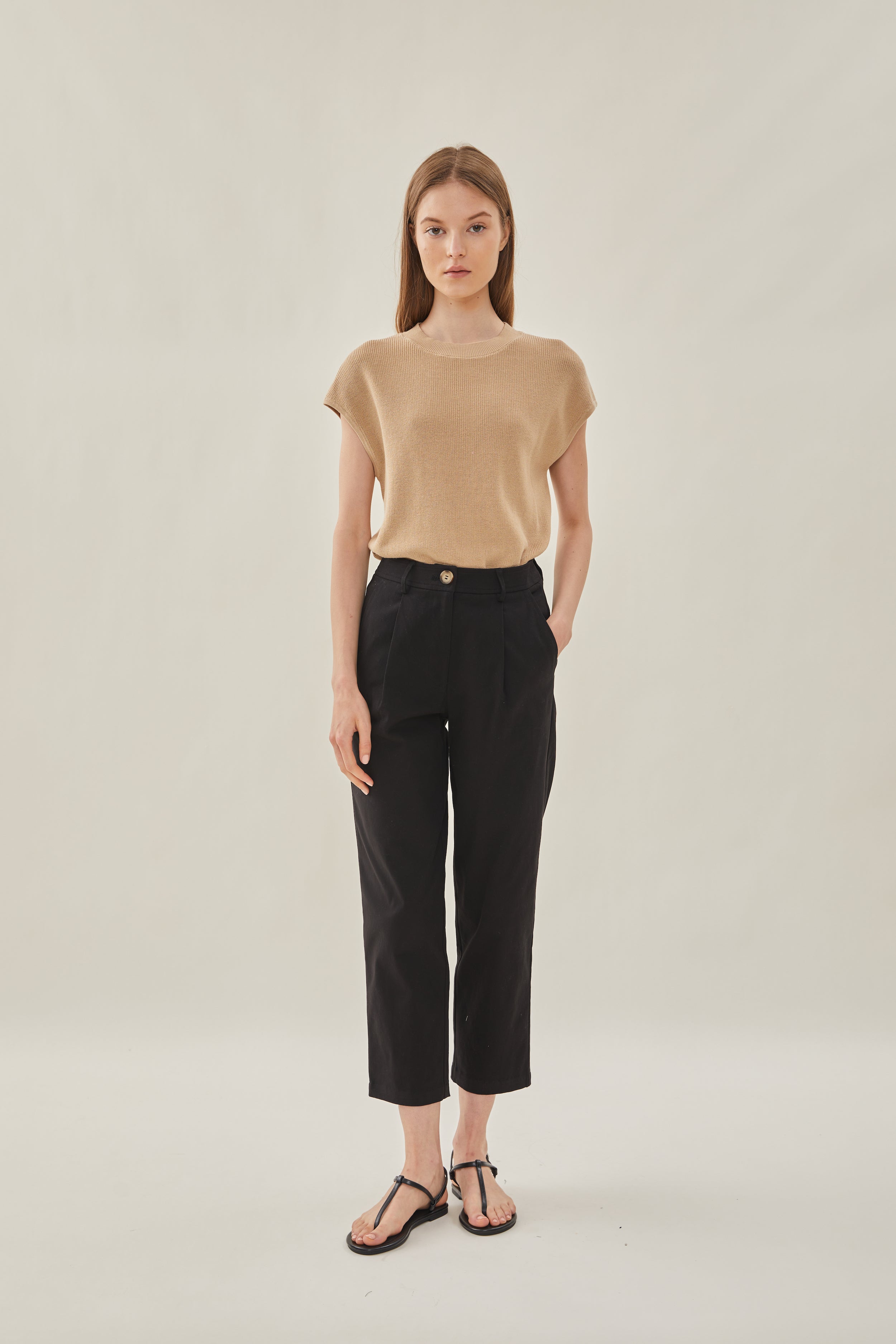 Pleated Cotton Culottes in Black