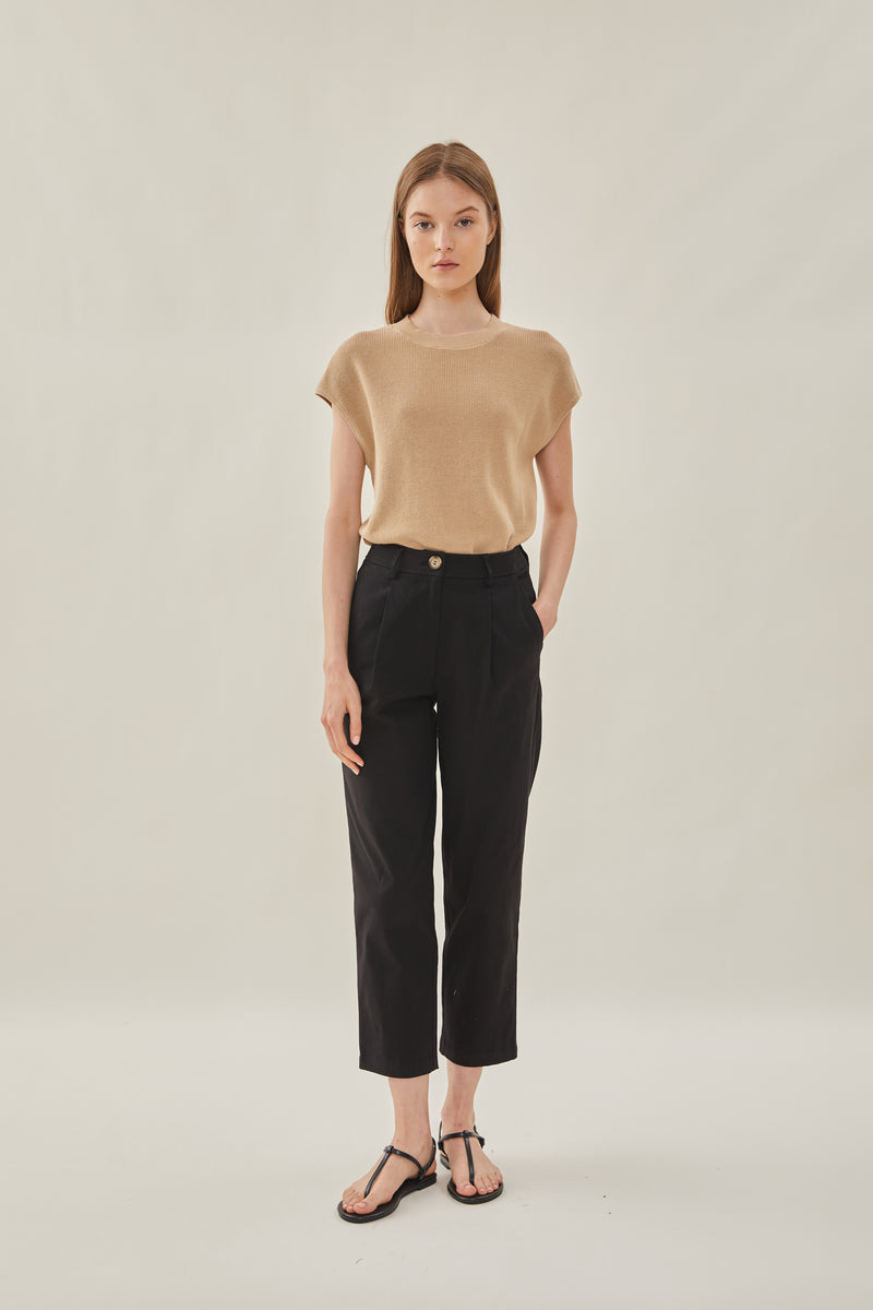 Pleated Cotton Culottes in Black