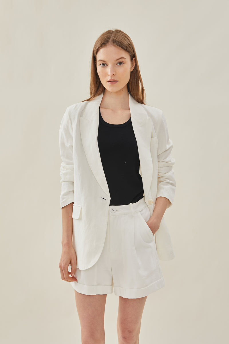 Oversized Linen Blazer in White