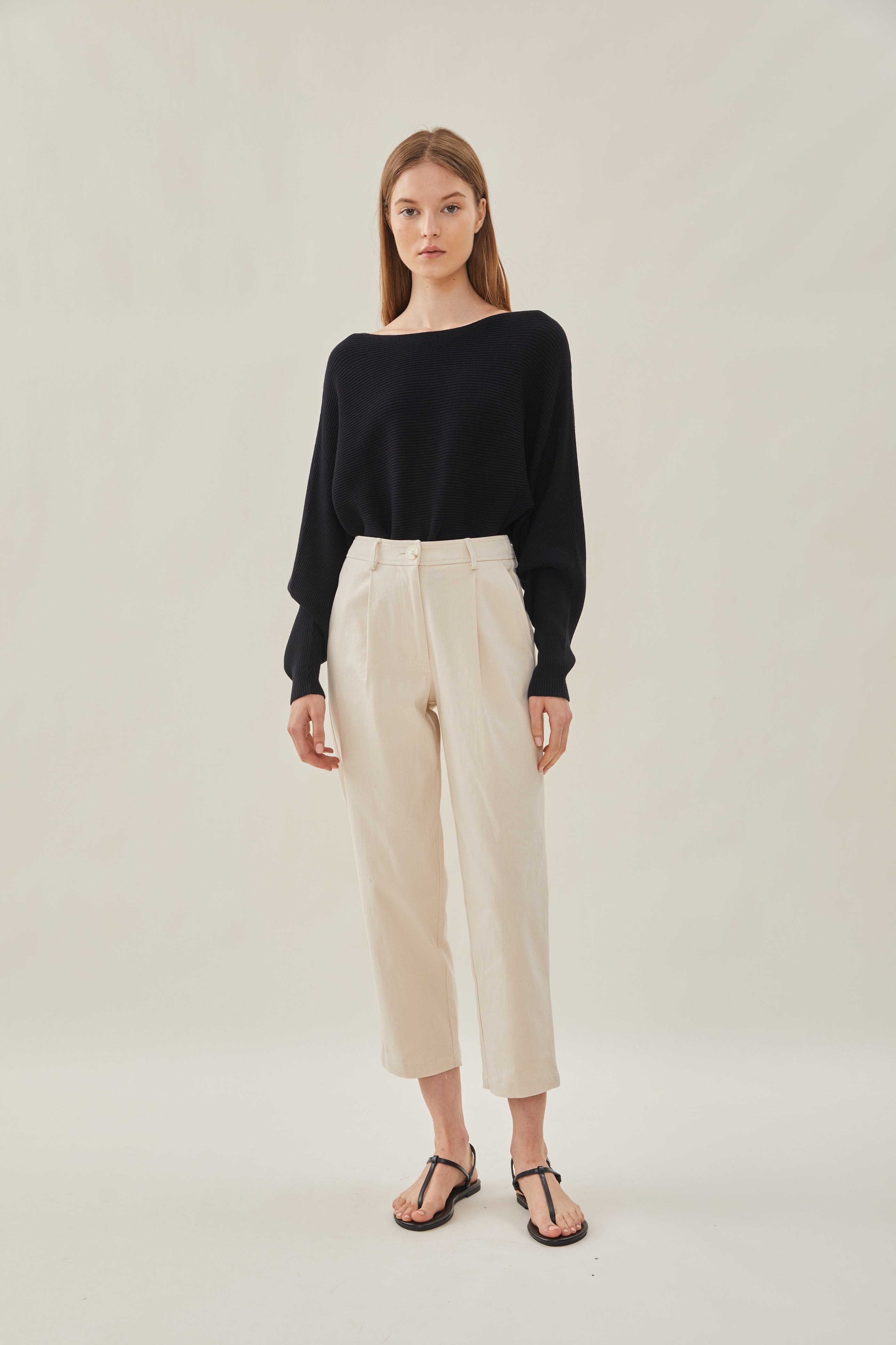 Boat Neck Knitted Top in Black