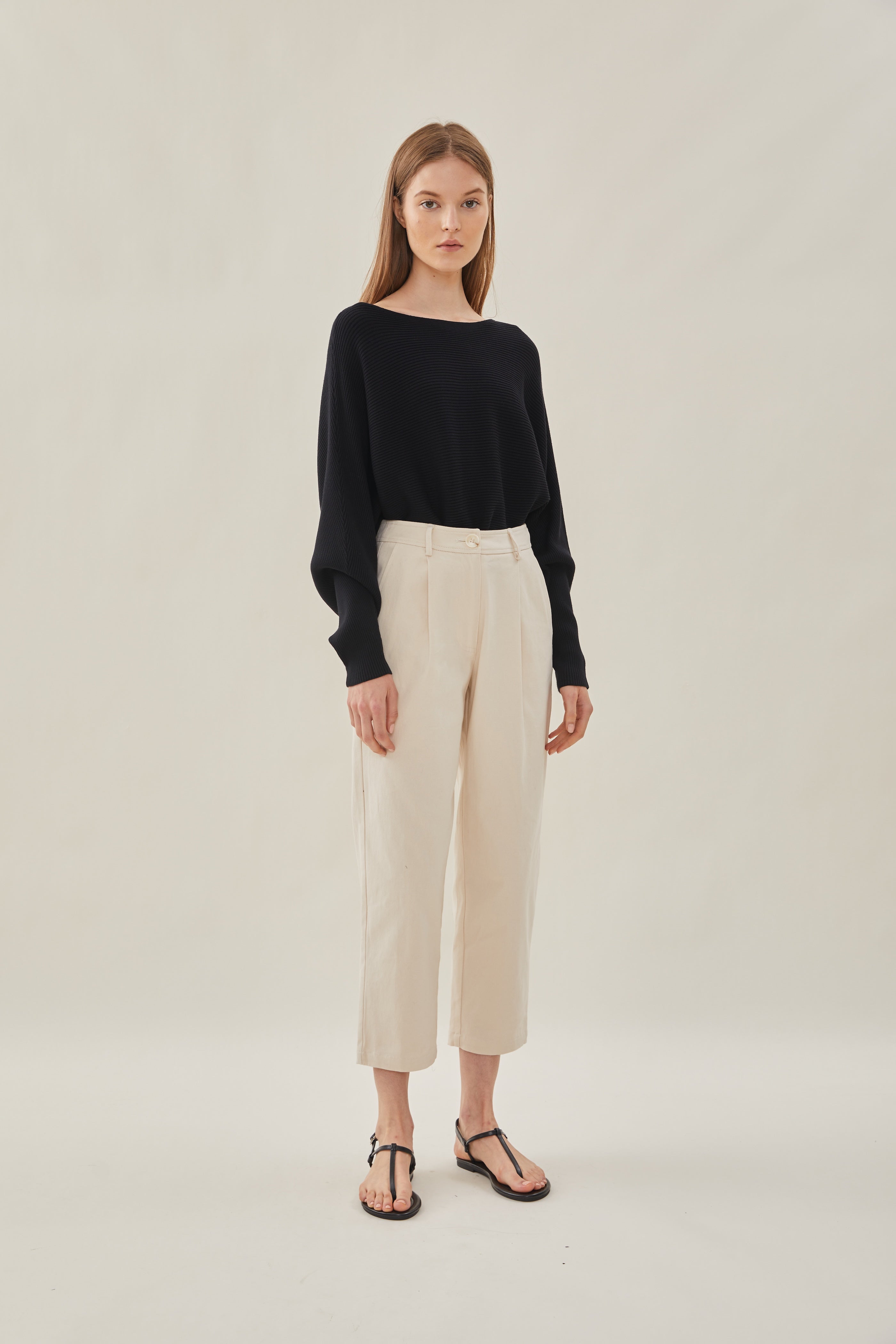 Boat Neck Knitted Top in Black