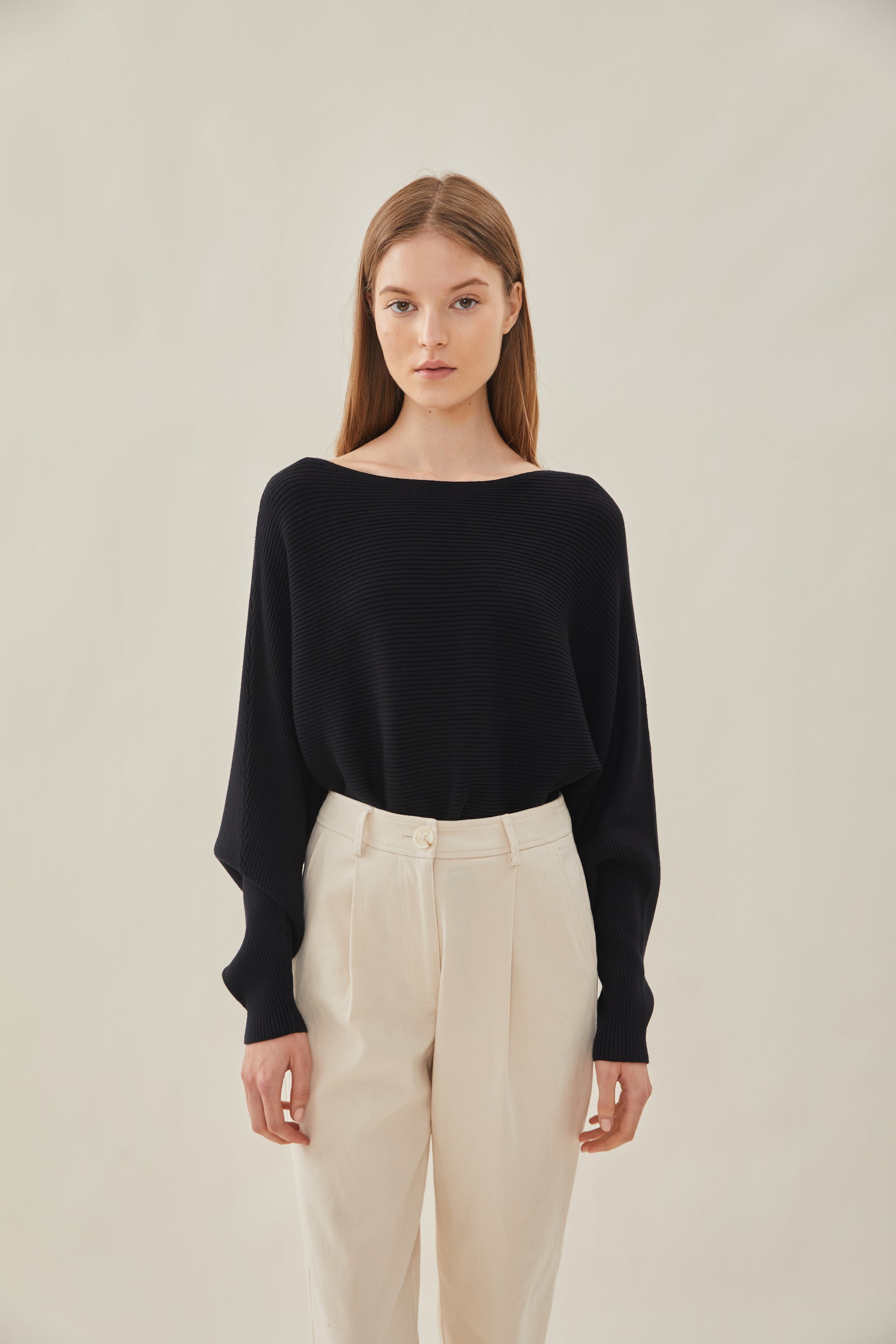 Boat Neck Knitted Top in Black