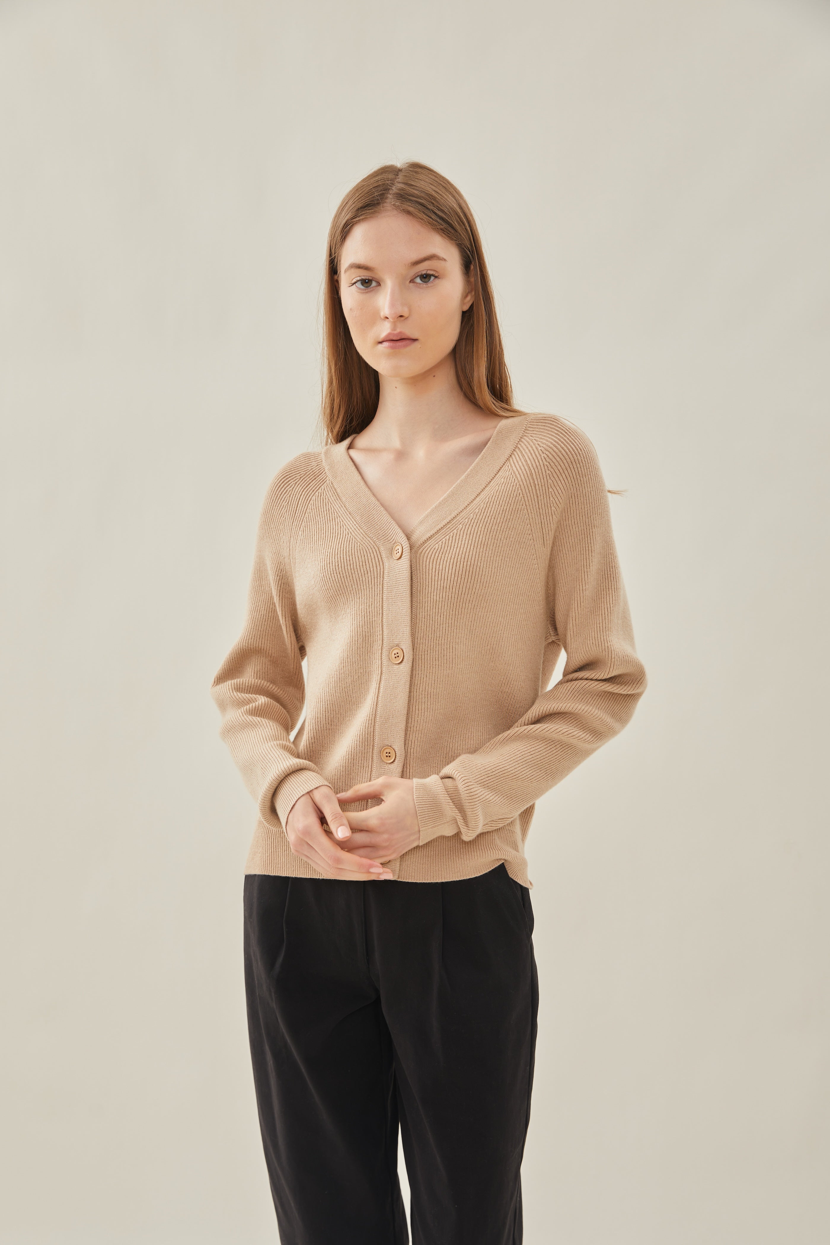 V-Neck Cardigan in Sand