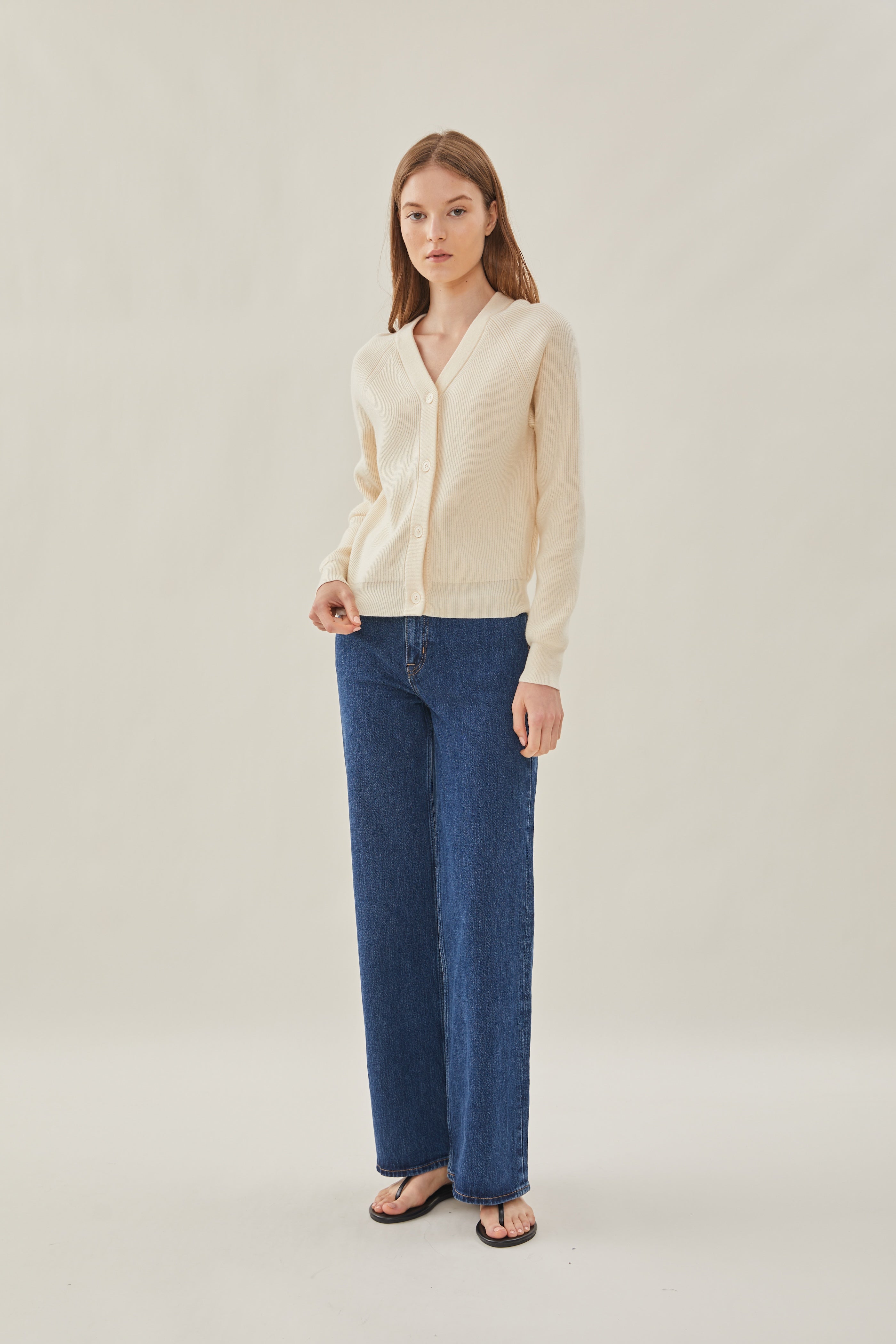 V-Neck Cardigan in Bone