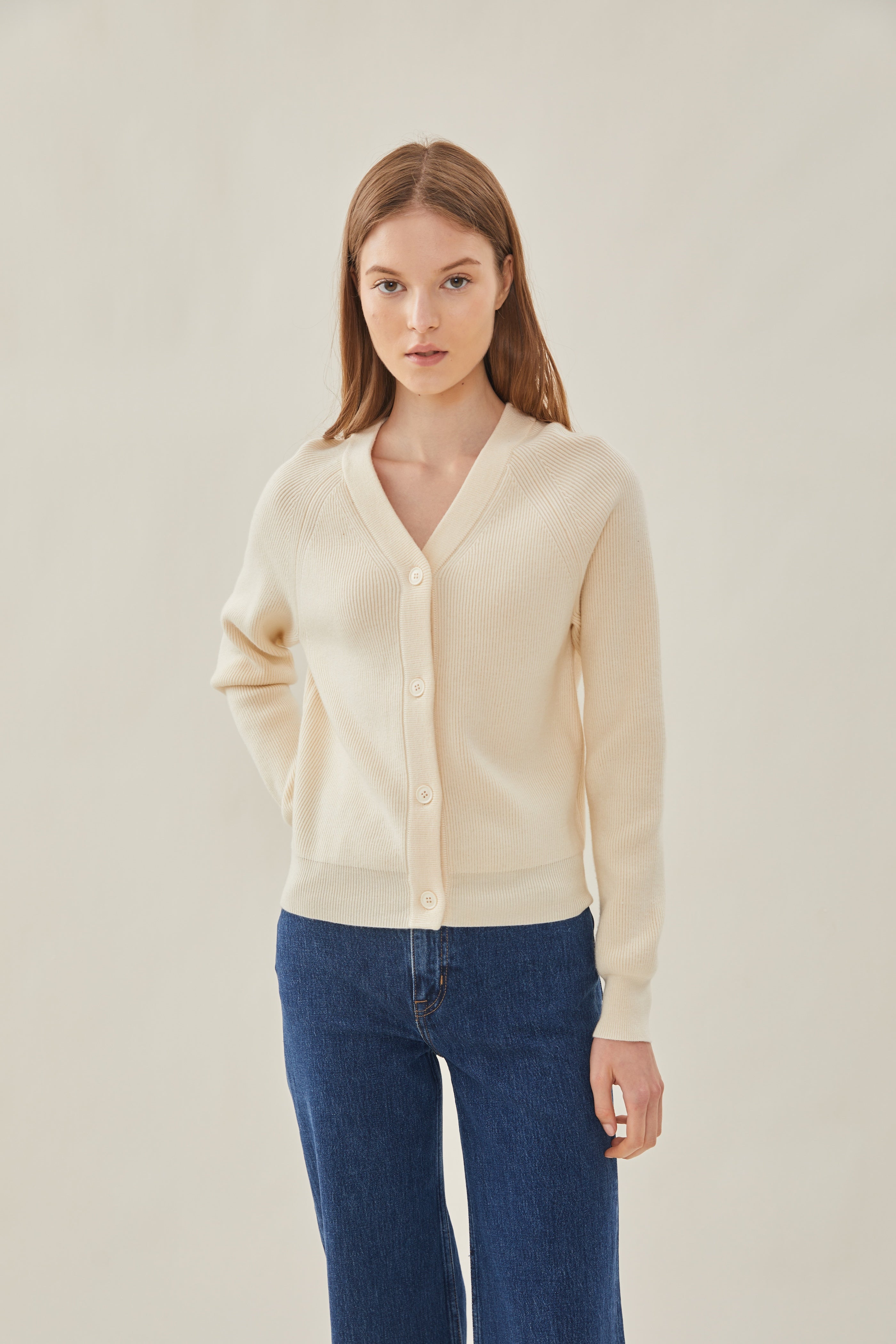 V-Neck Cardigan in Bone