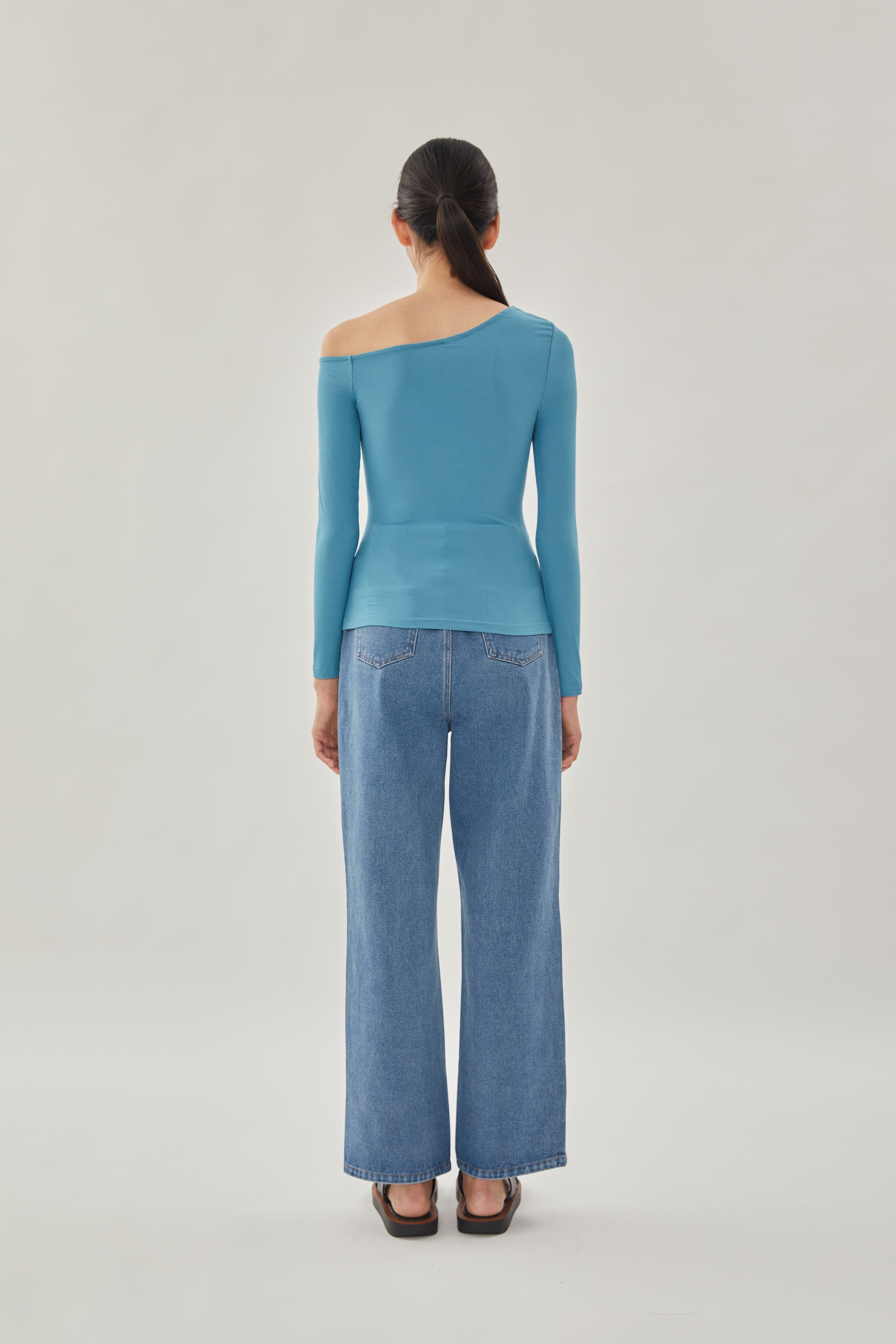 Asymmetrical Rib Top in Stone Blue