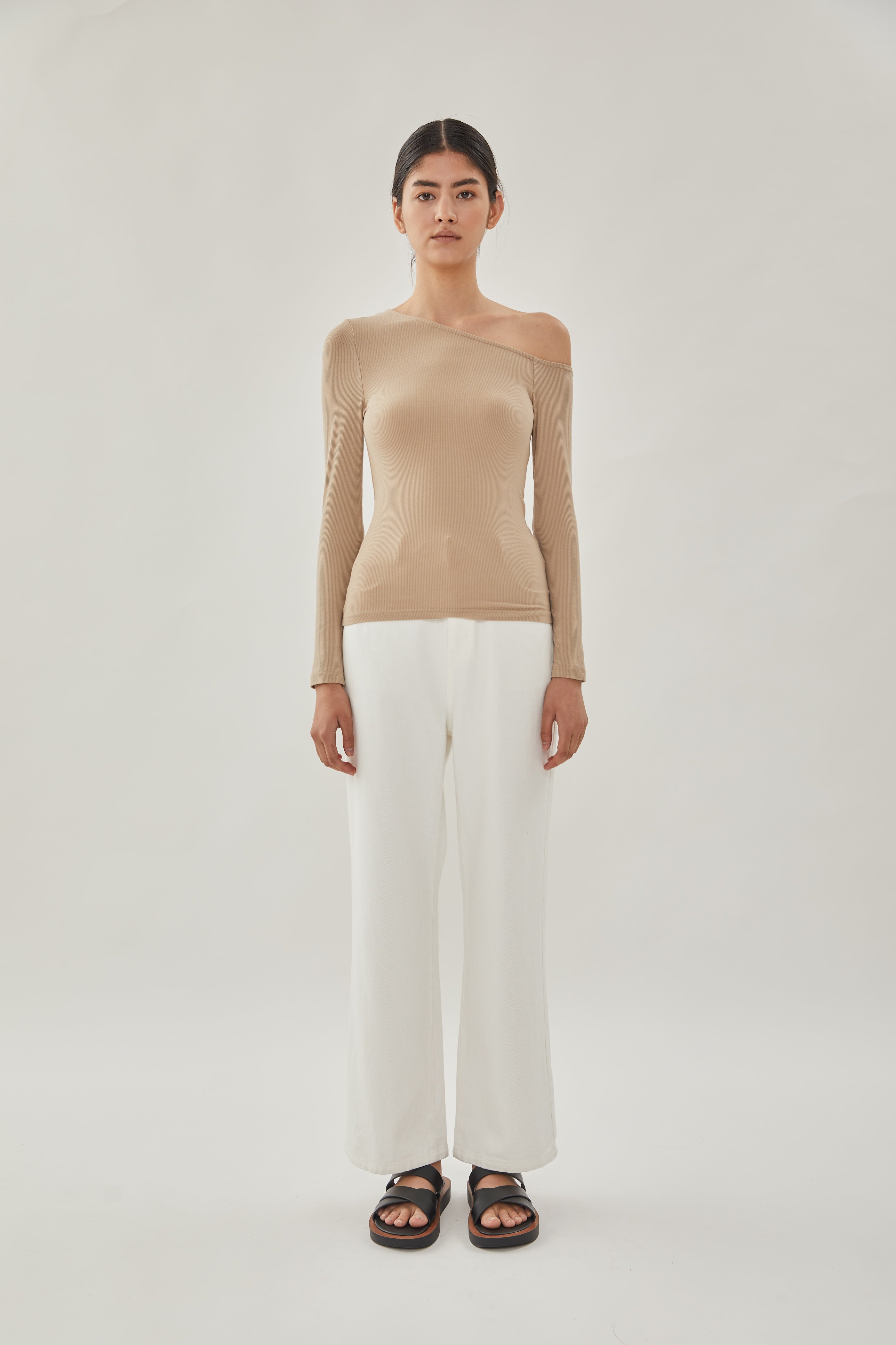 Asymmetrical Rib Top in Nude