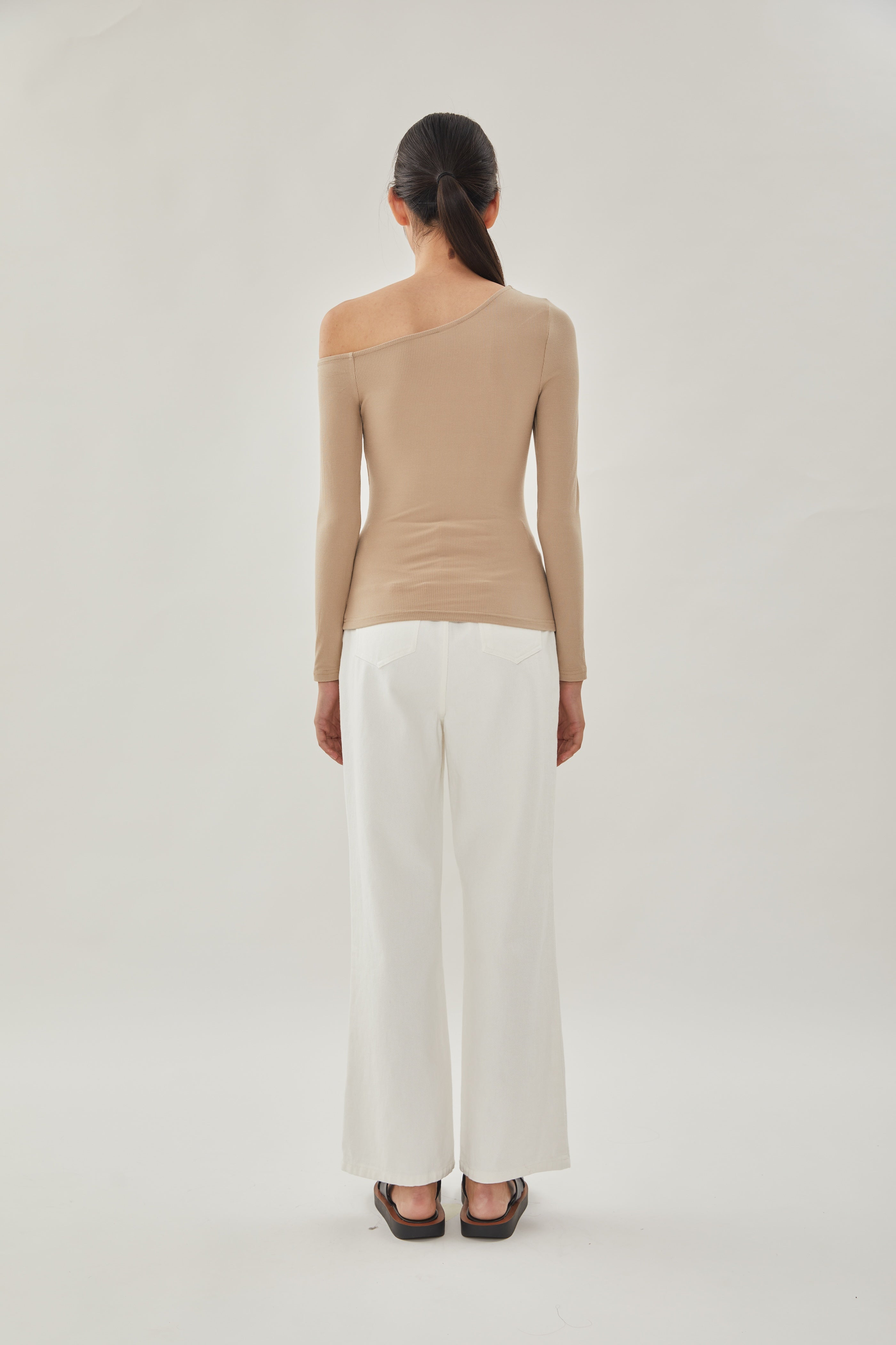Asymmetrical Rib Top in Nude