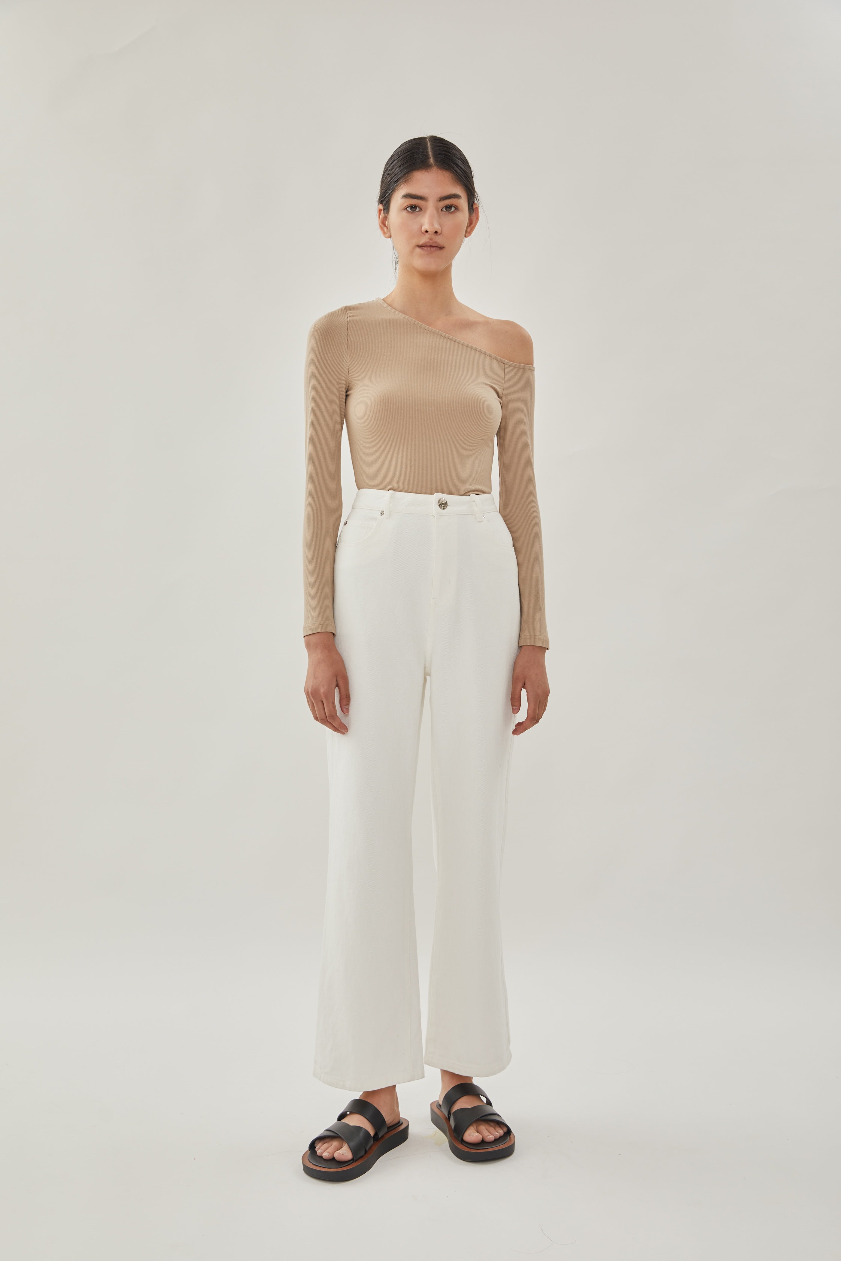 Asymmetrical Rib Top in Nude