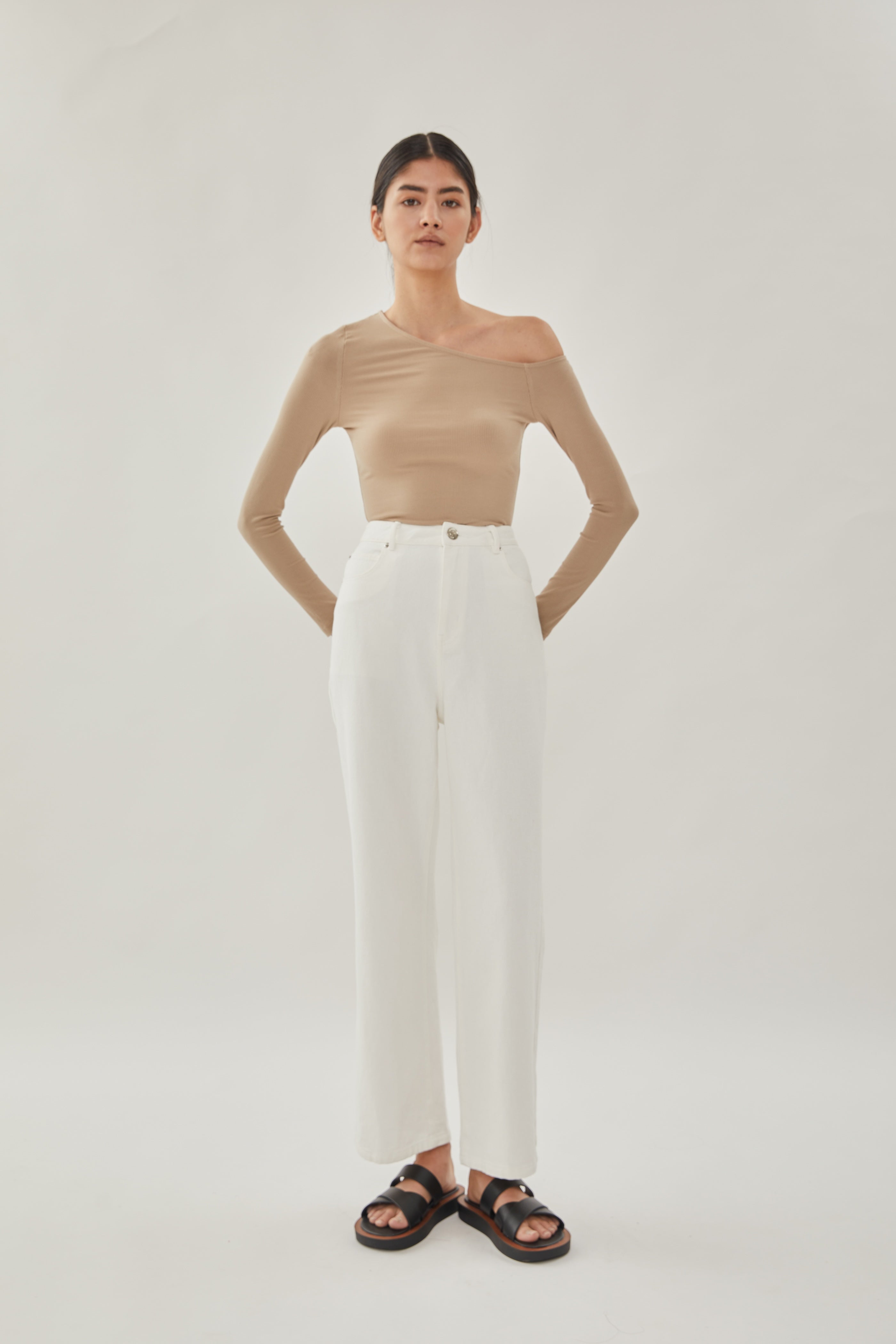 Asymmetrical Rib Top in Nude