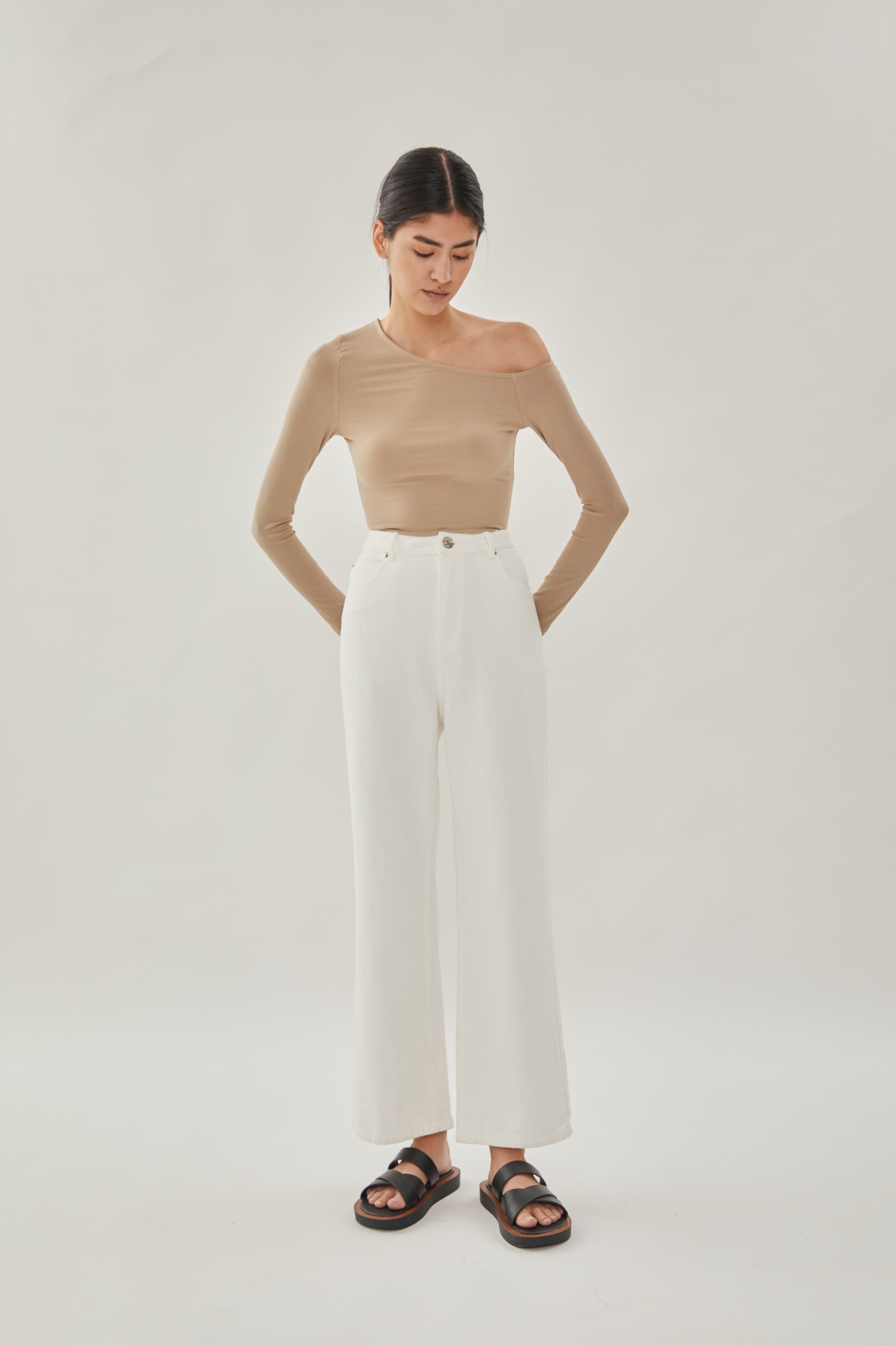 Asymmetrical Rib Top in Nude