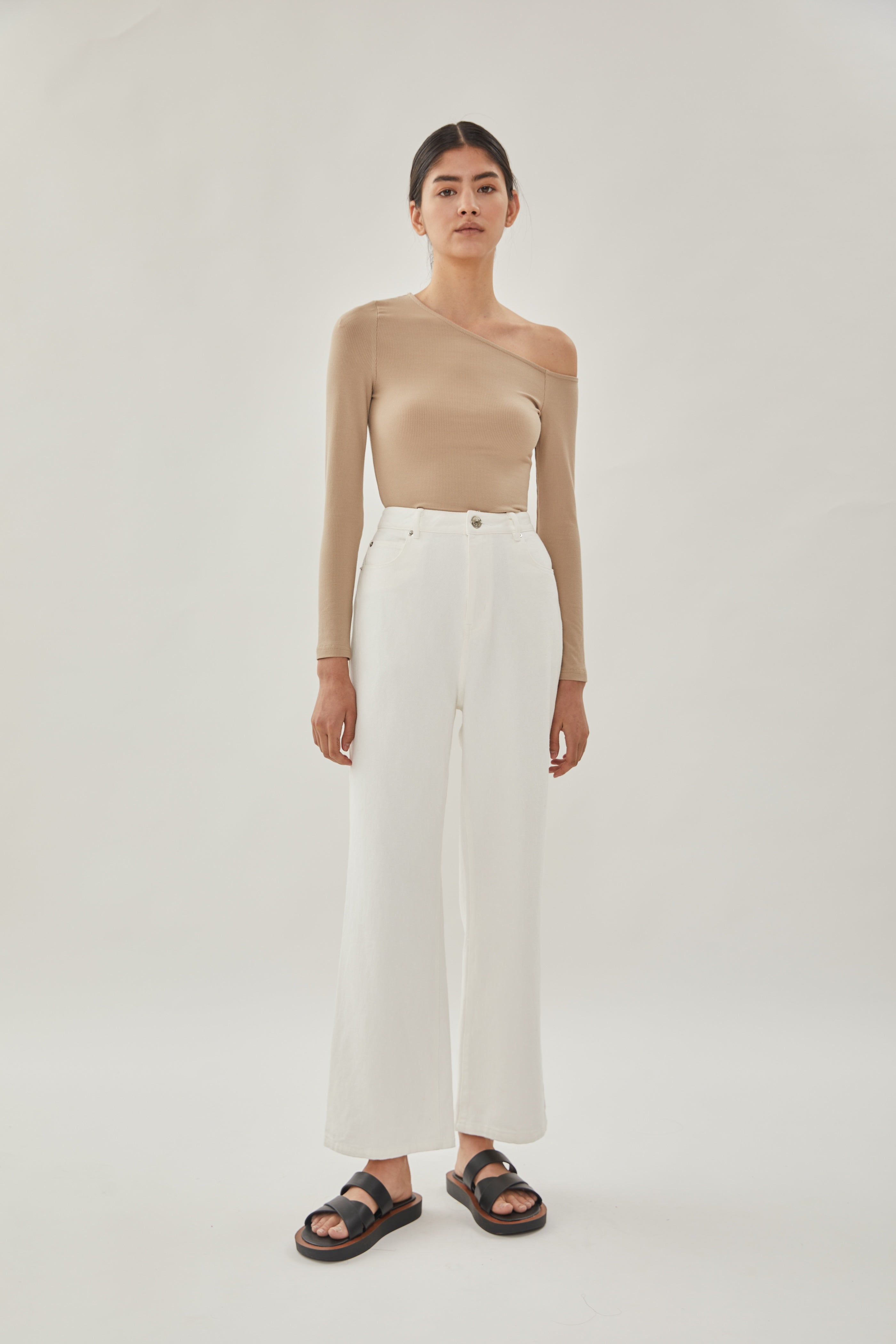 Asymmetrical Rib Top in Nude