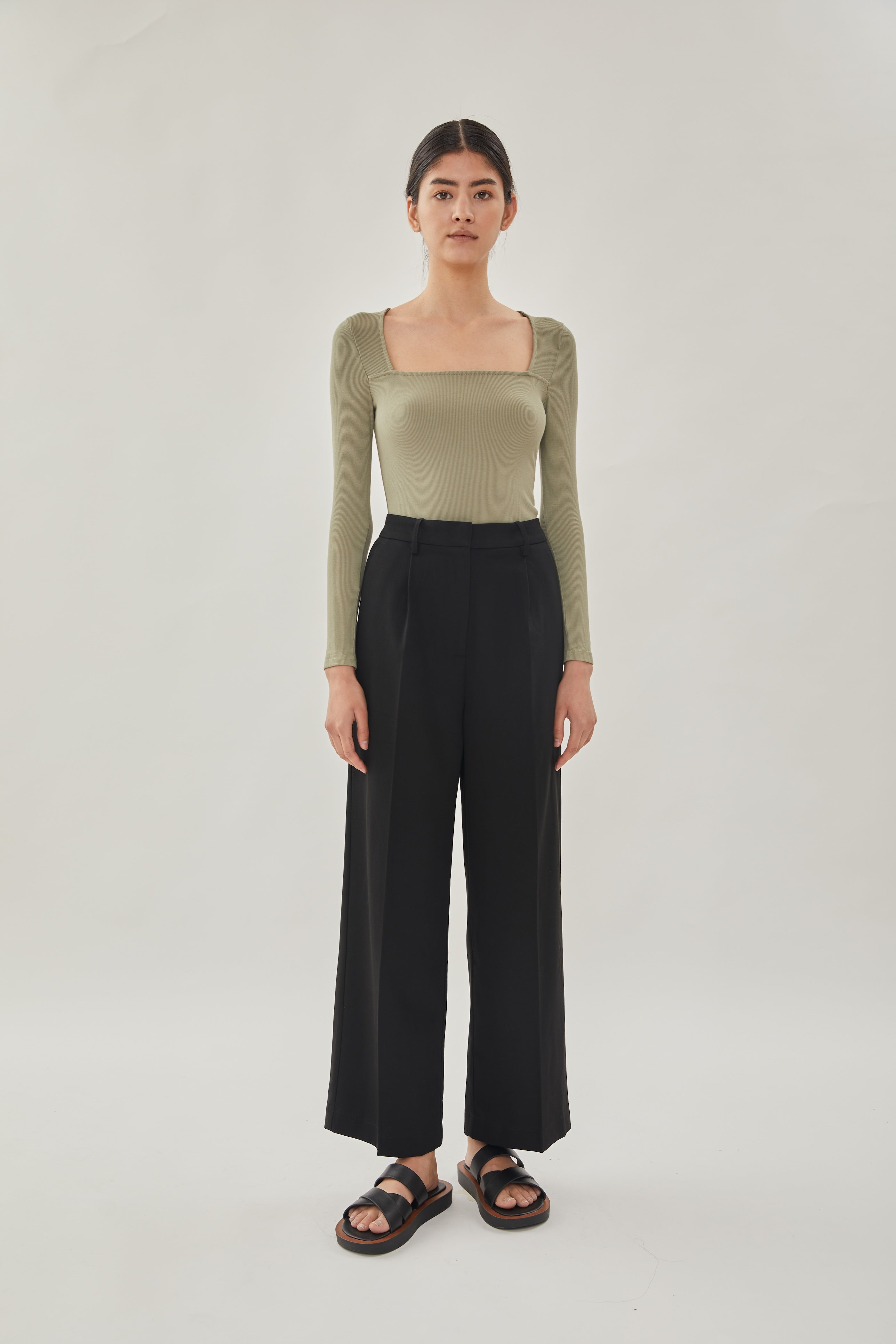 Square Neck Knit Top in Olive
