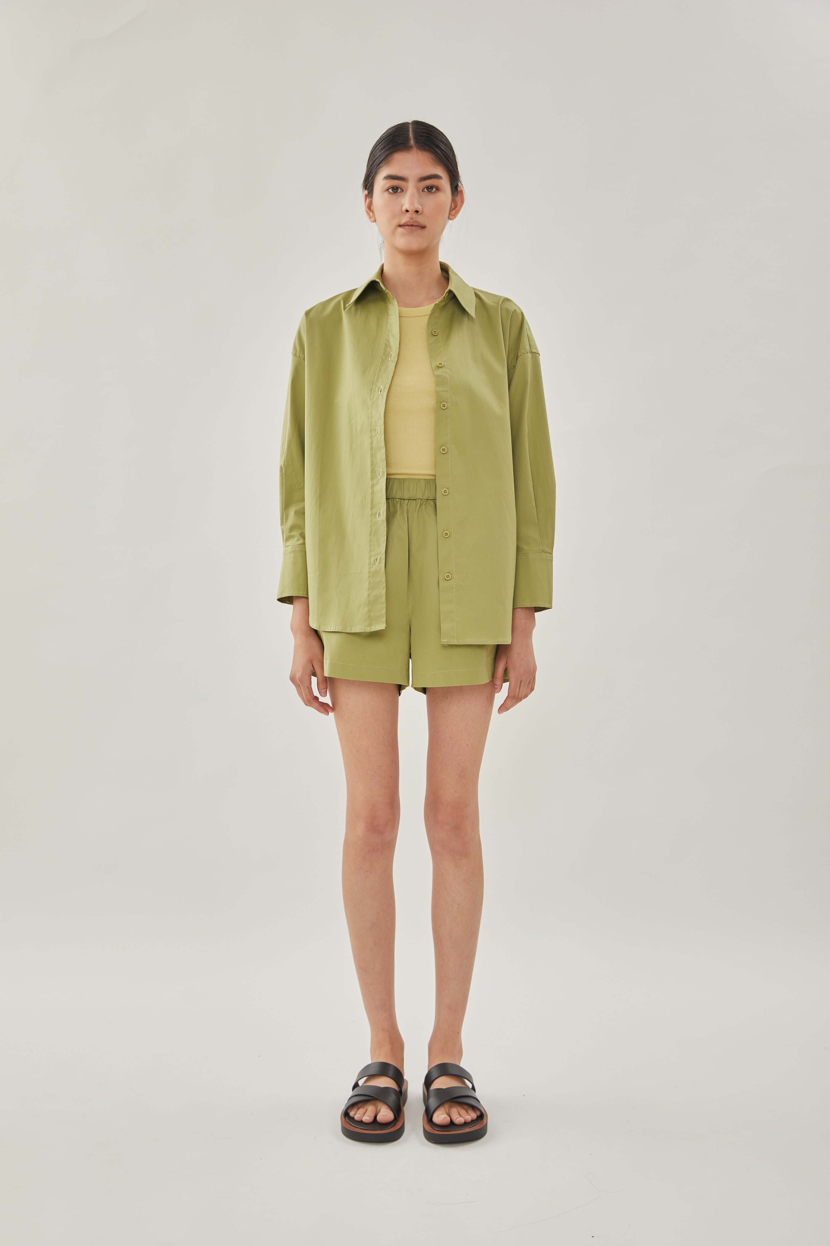 Cotton Relaxed Shorts in Fern