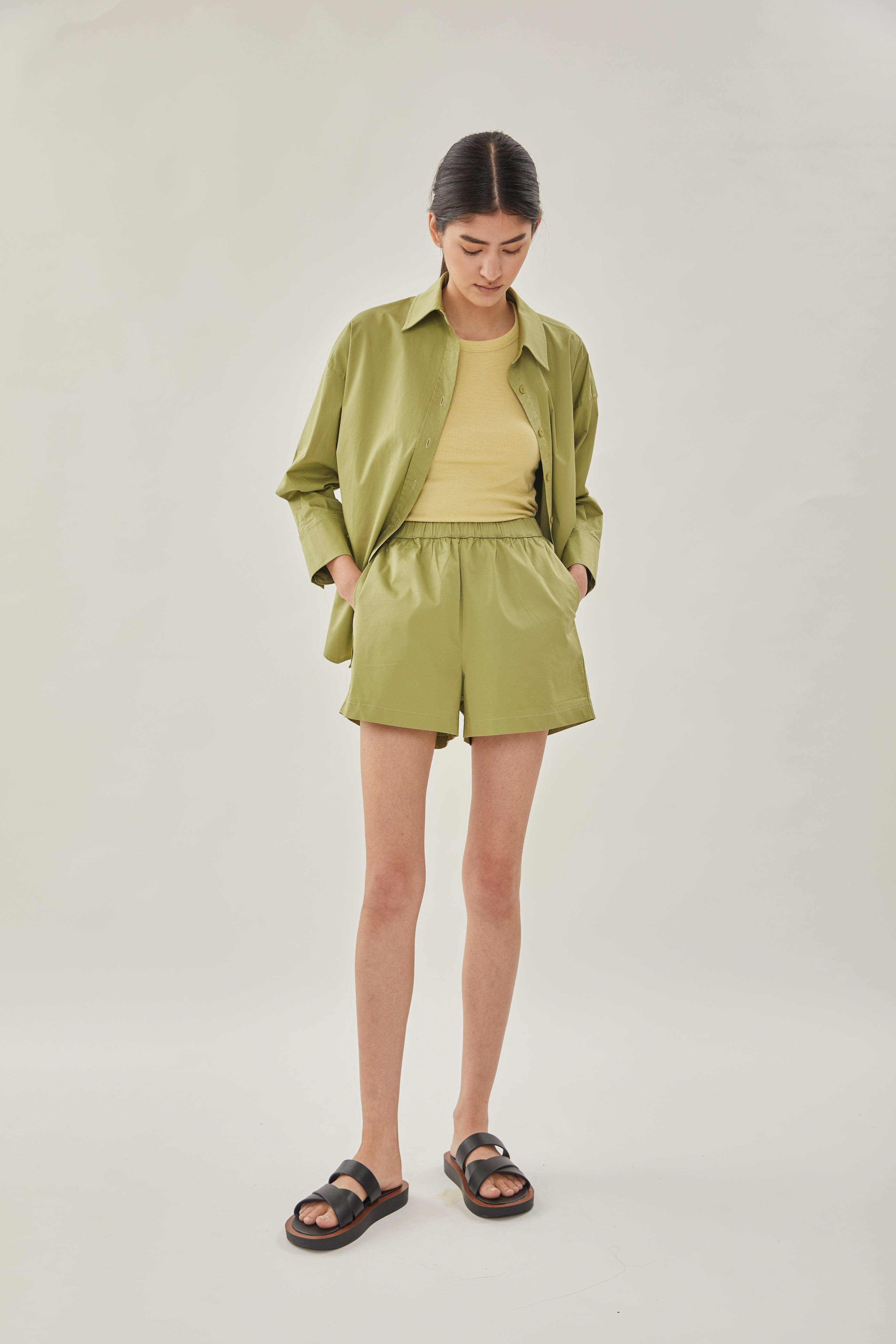Cotton Relaxed Shorts in Fern