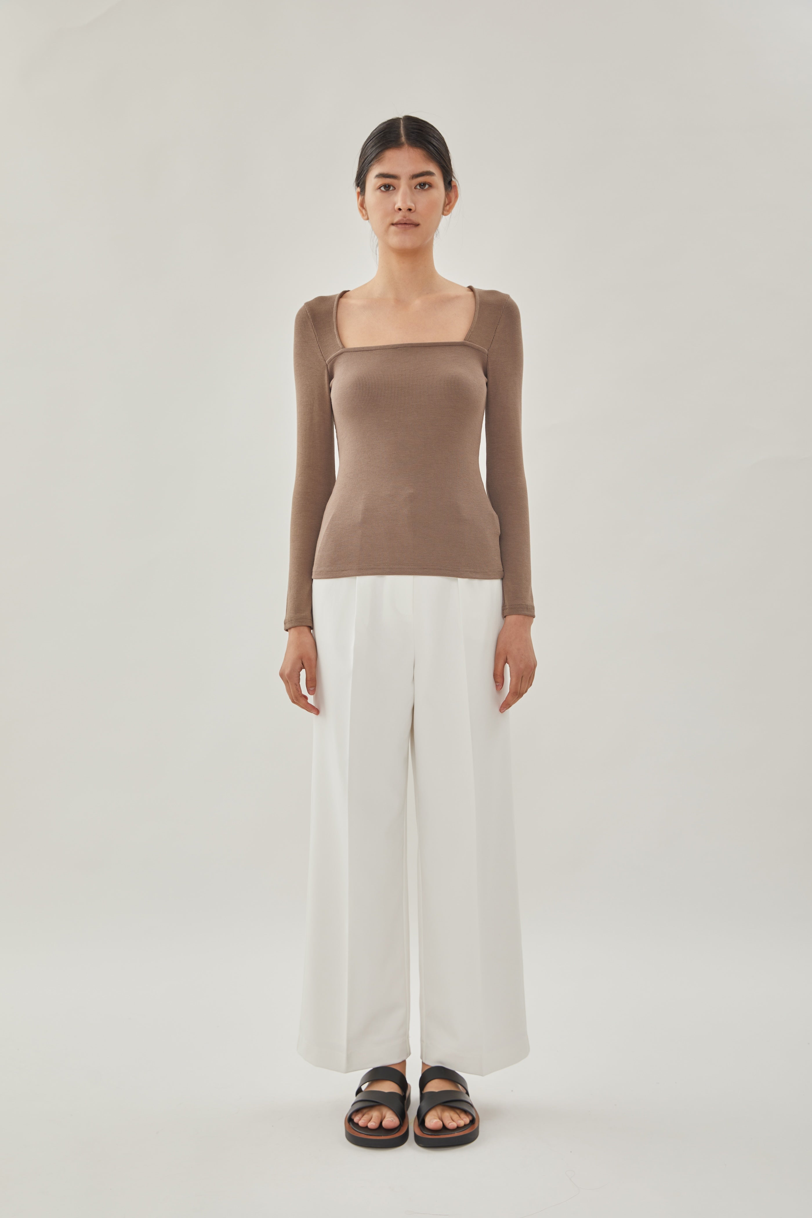 Square Neck Knit Top in Stone