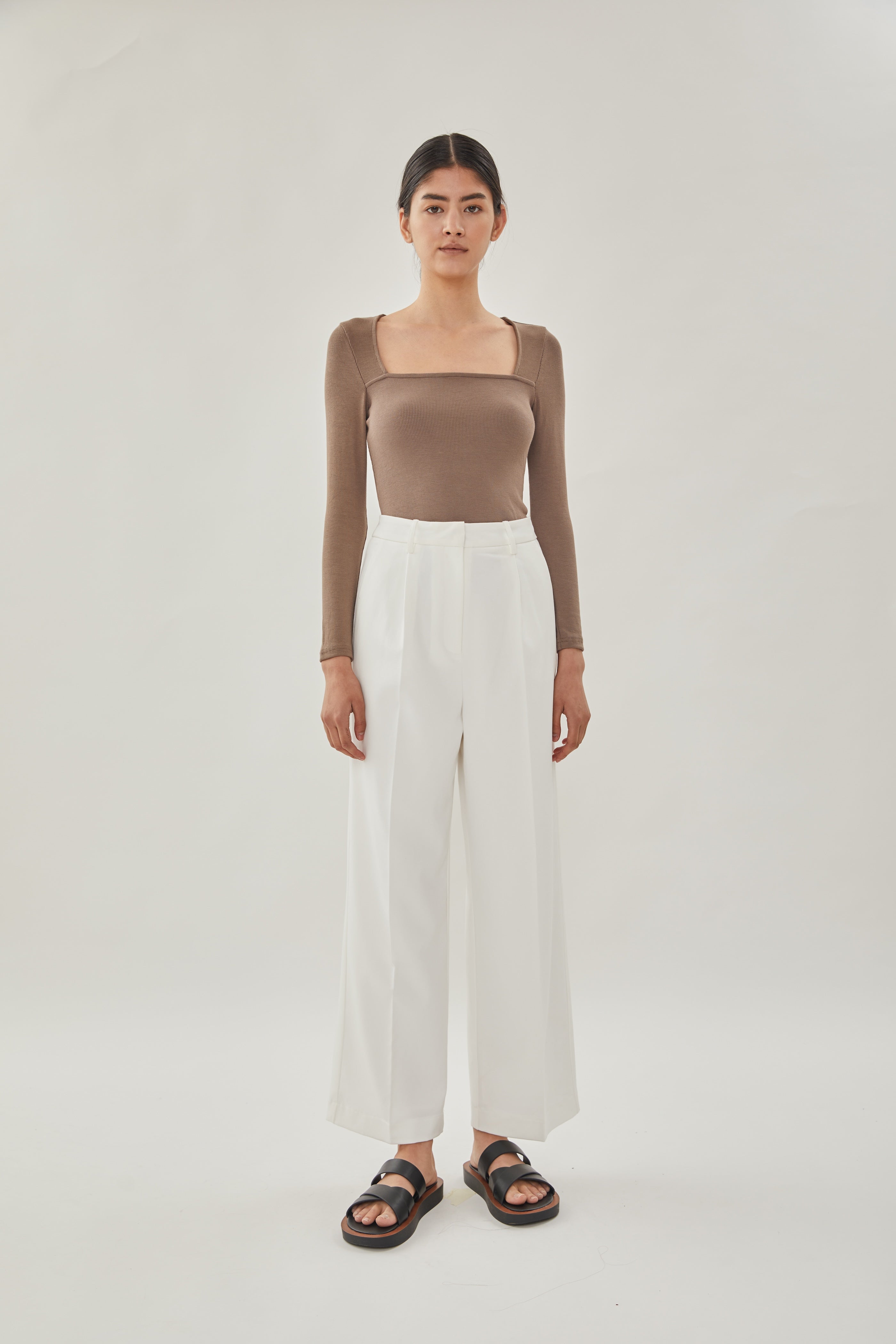 Square Neck Knit Top in Stone