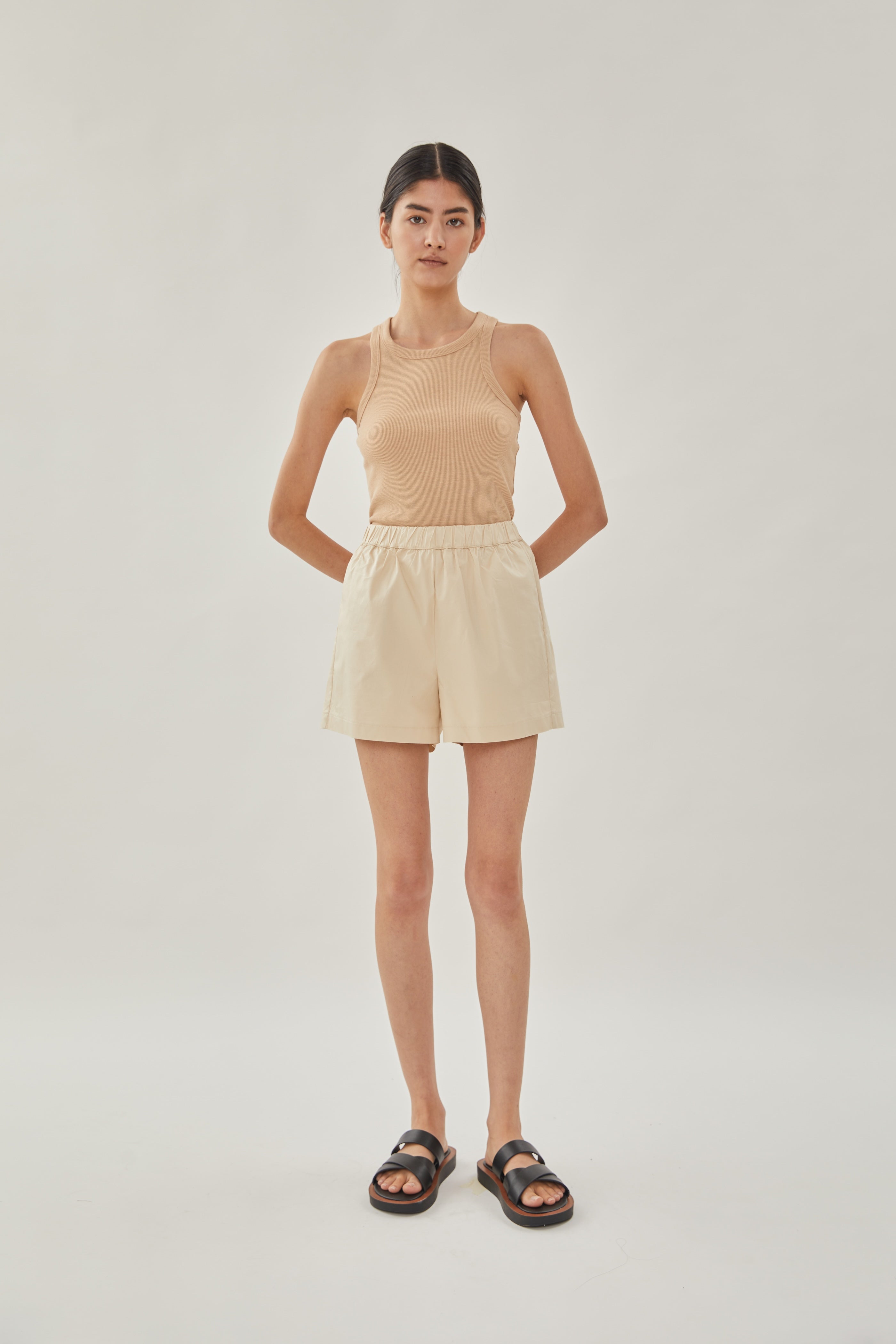 Cotton Relaxed Shorts in Sand