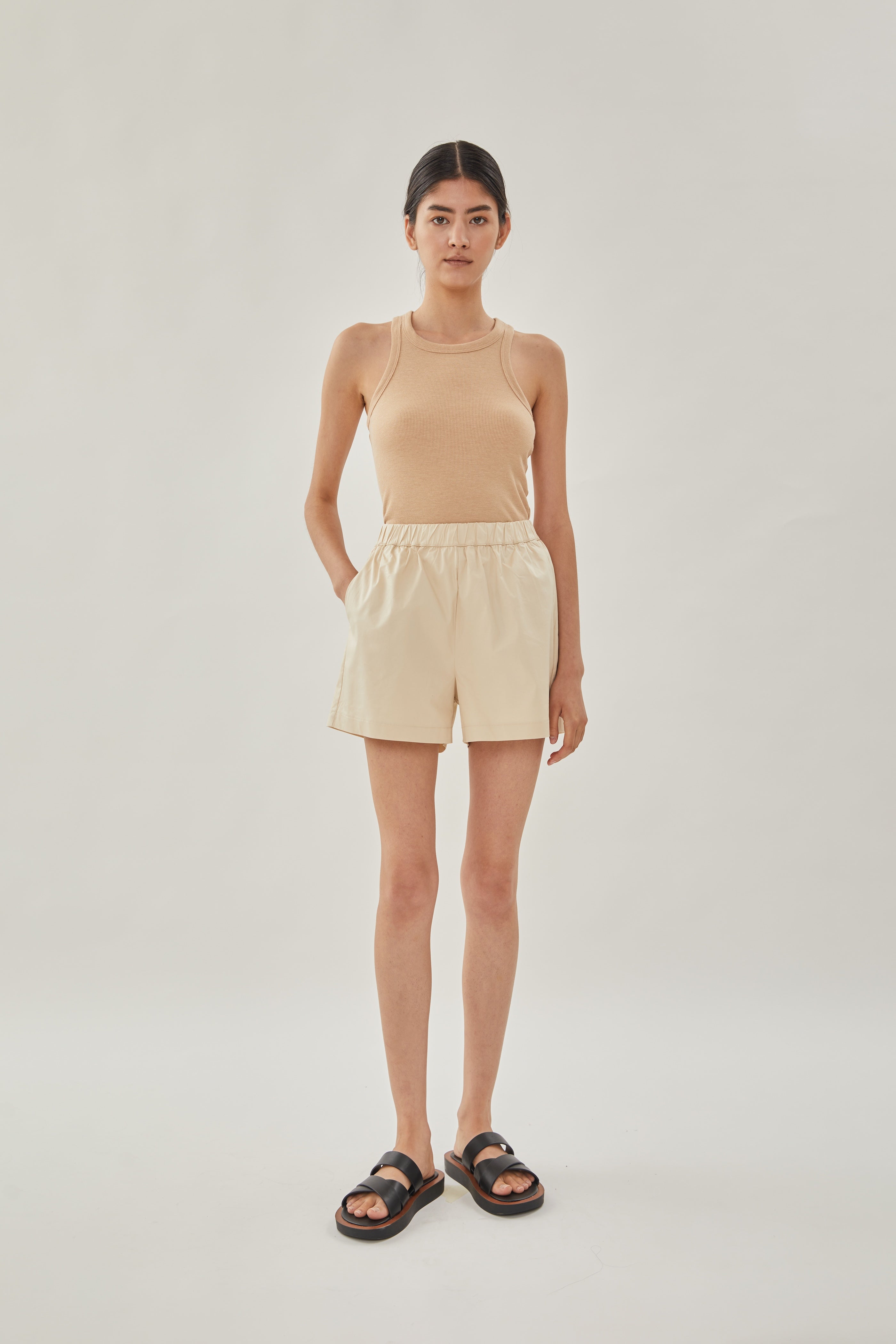 Cotton Relaxed Shorts in Sand