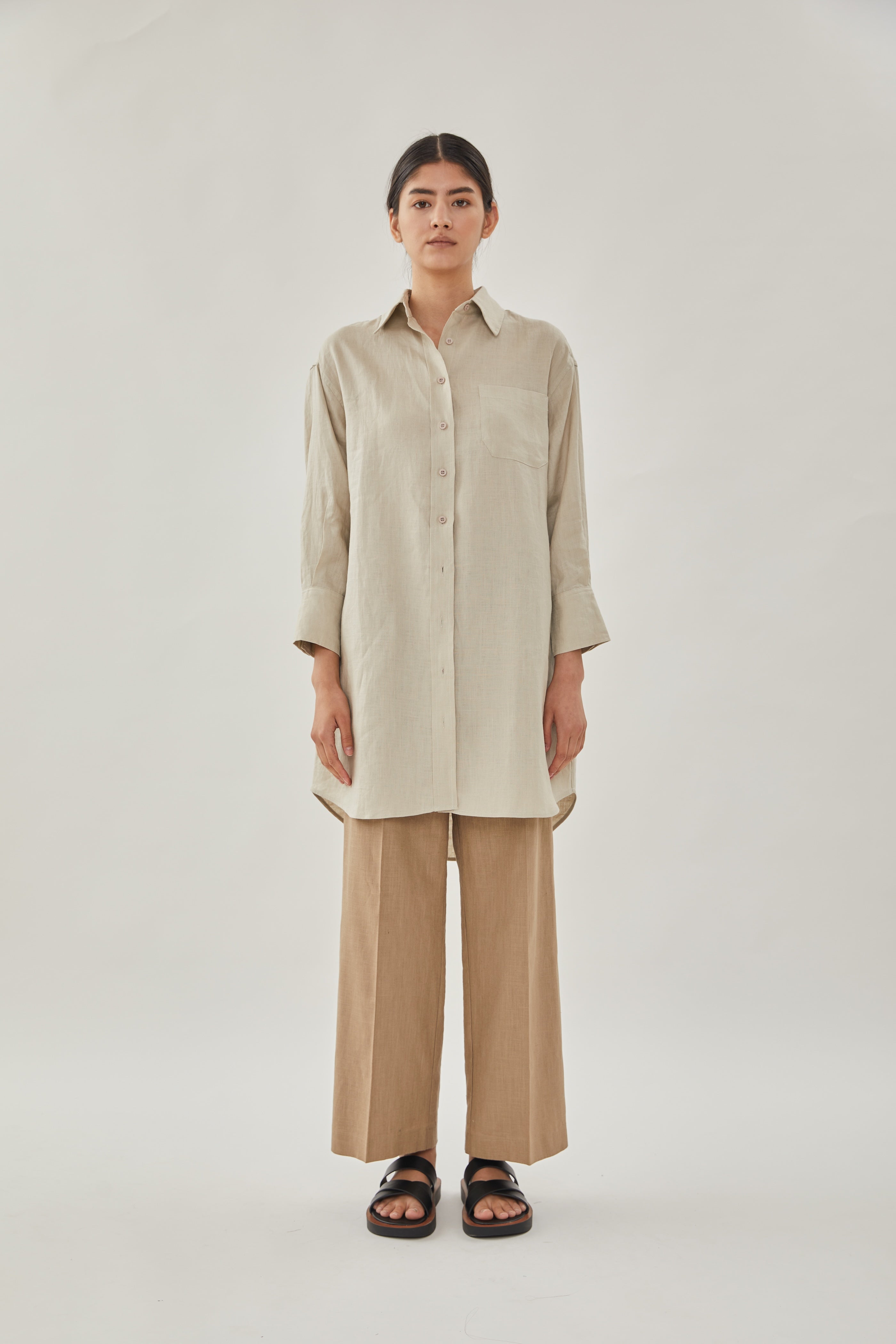 Linen Shirt Dress in Natural