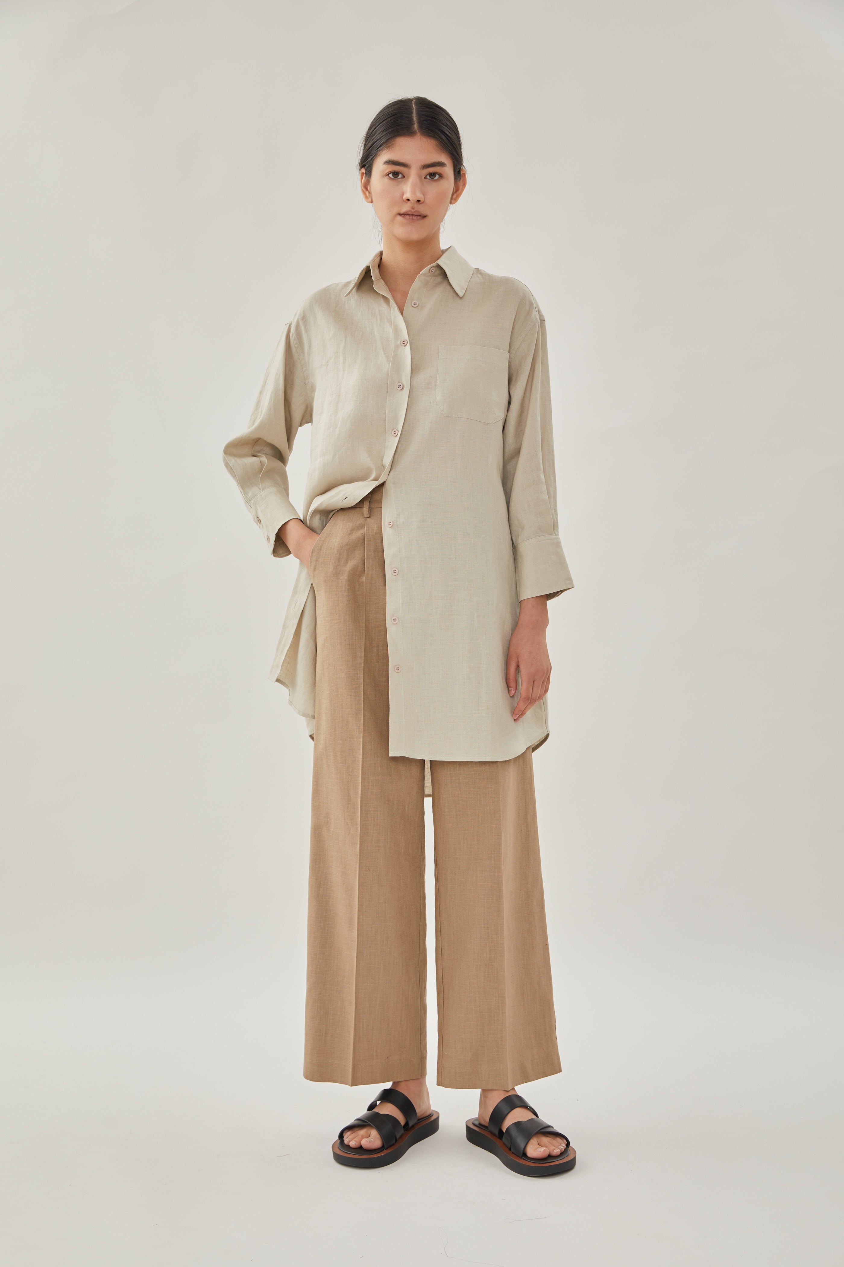 Linen Shirt Dress in Natural
