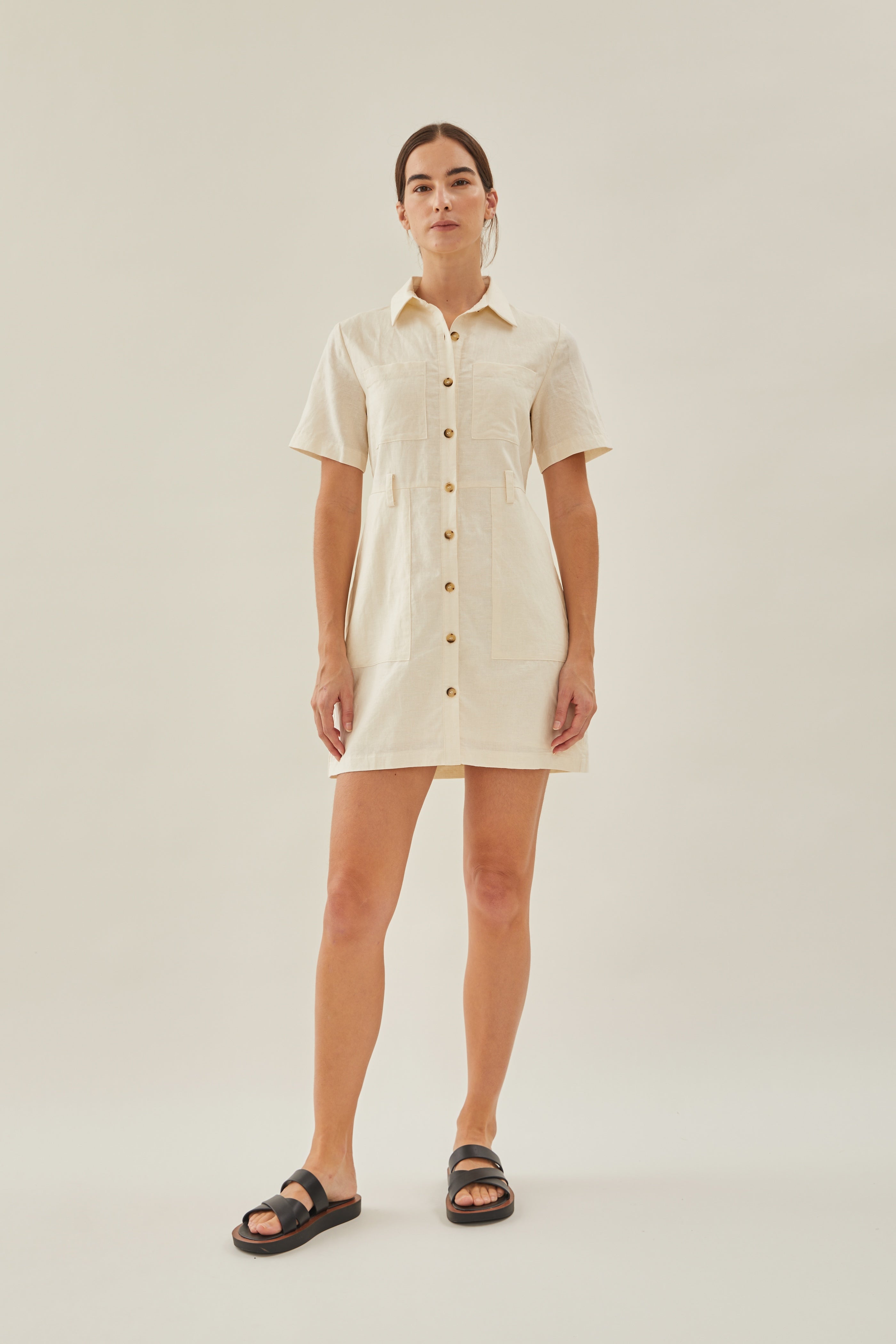 Linen Shirt Dress in Ivory