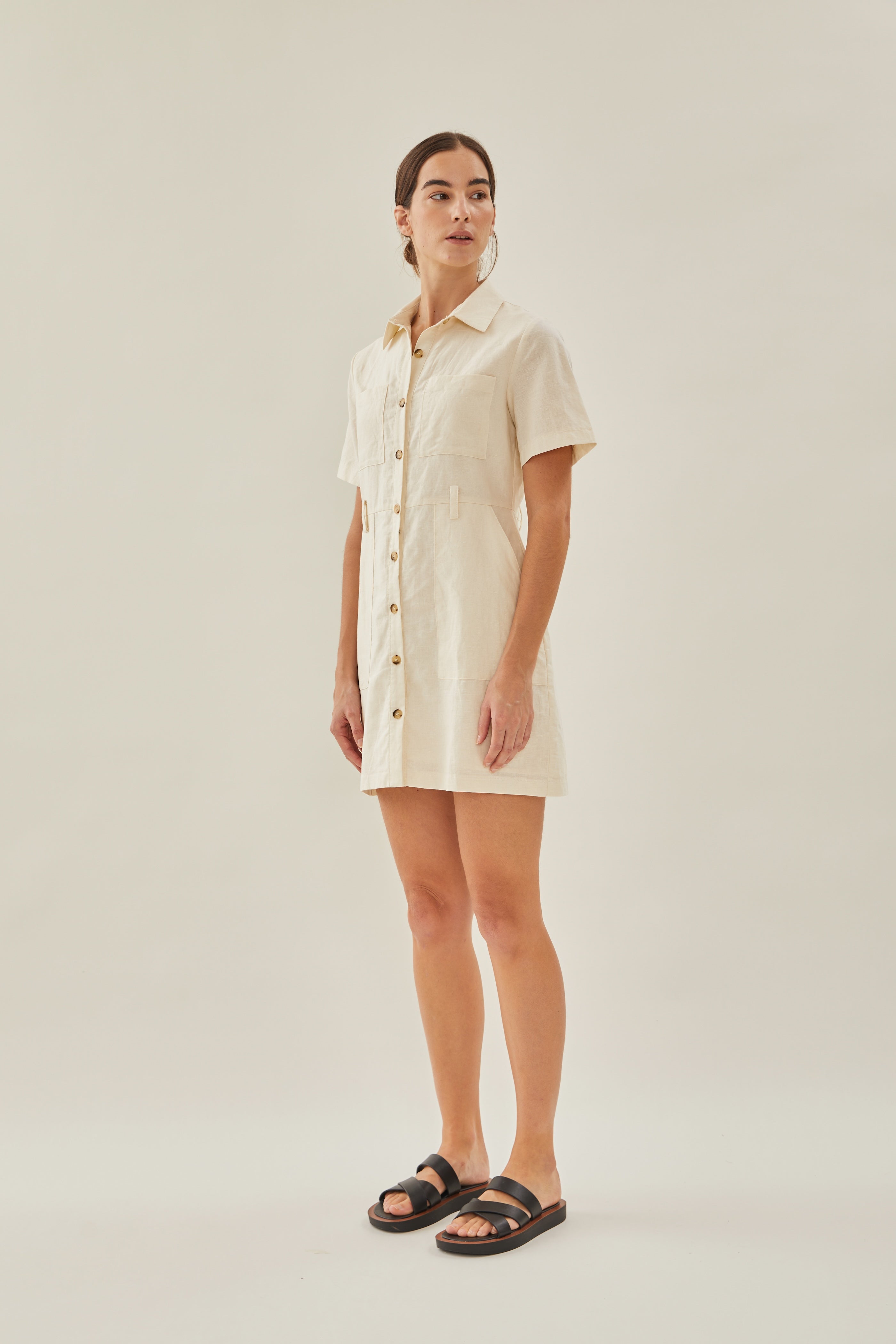 Linen Shirt Dress in Ivory