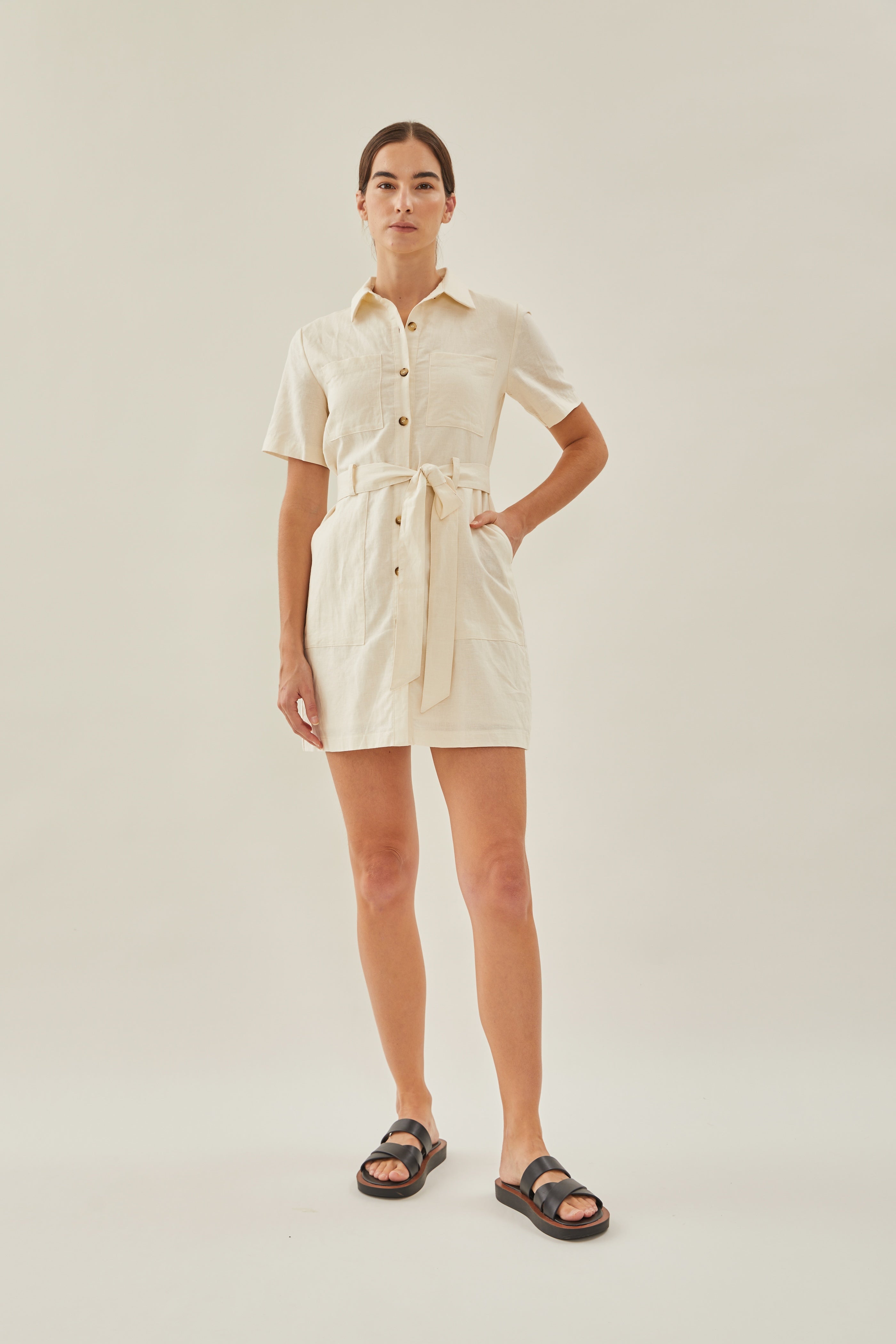 Linen Shirt Dress in Ivory